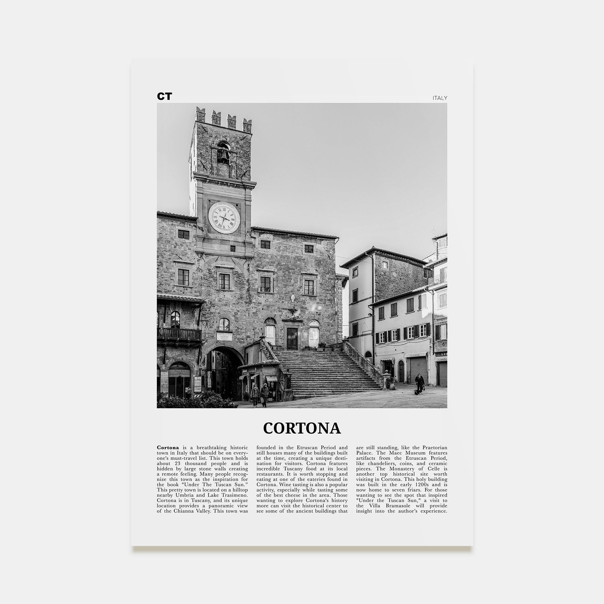 Cortona Travel B&W Poster