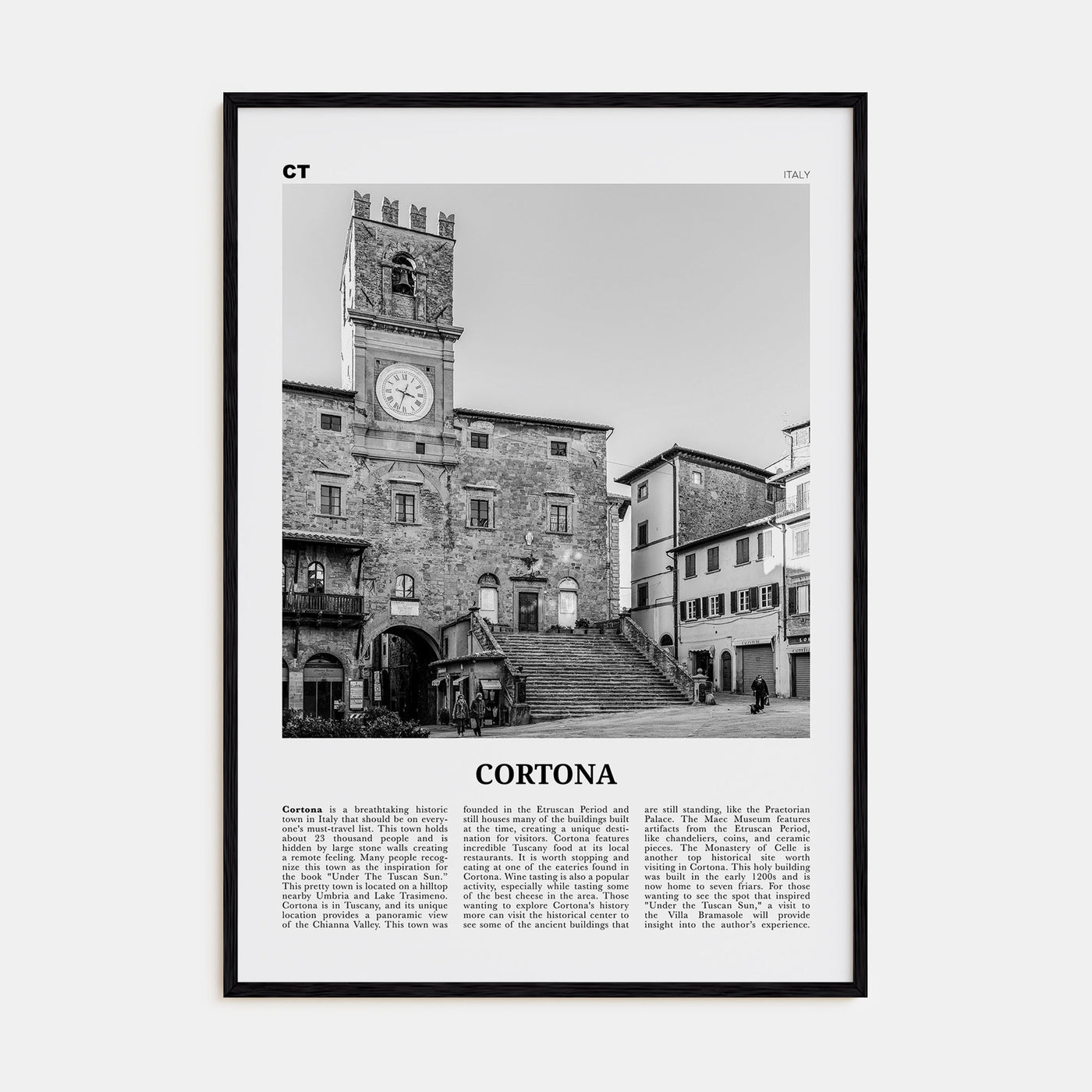 Cortona Travel B&W Poster