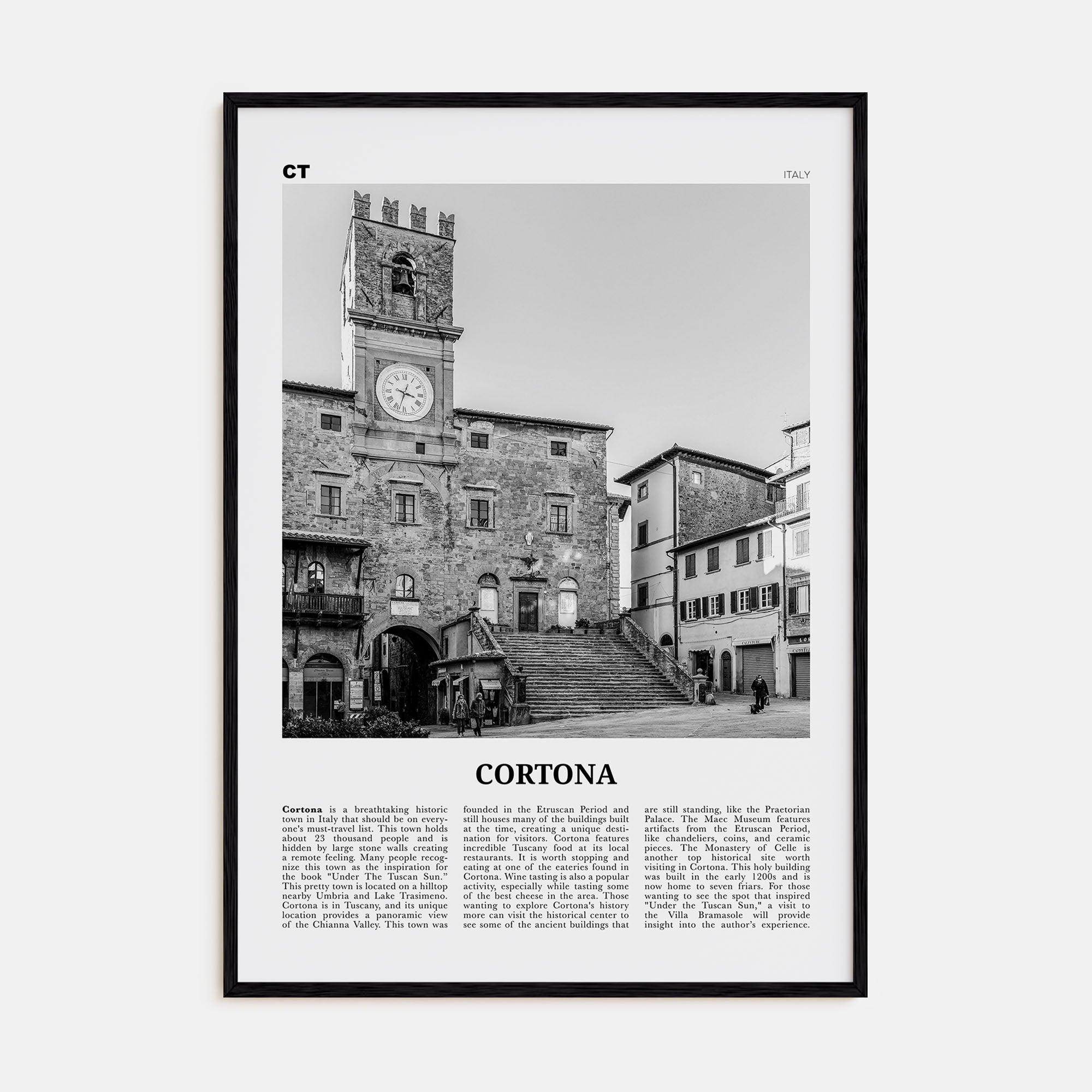 Cortona Travel B&W Poster