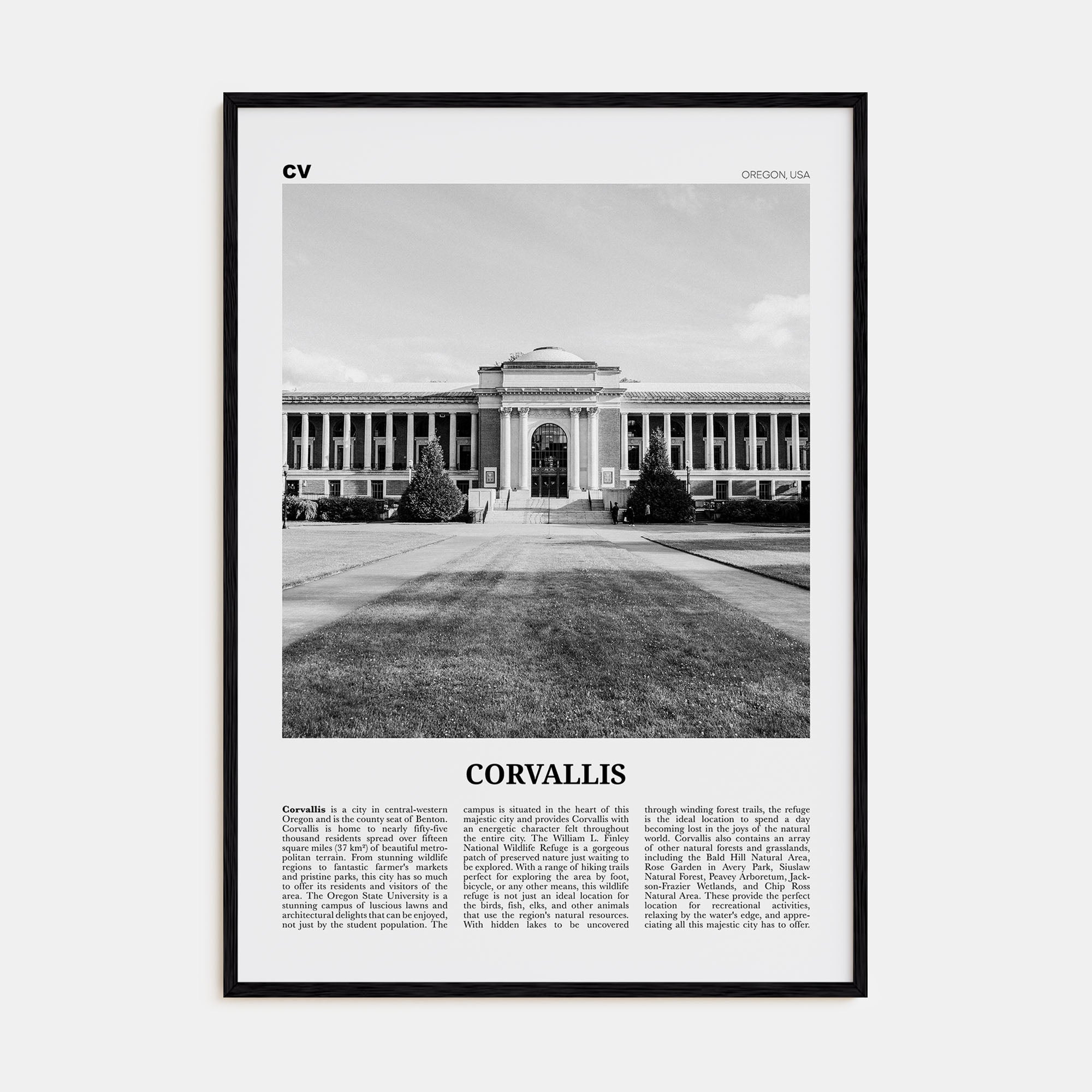 Corvallis Travel B&W Poster