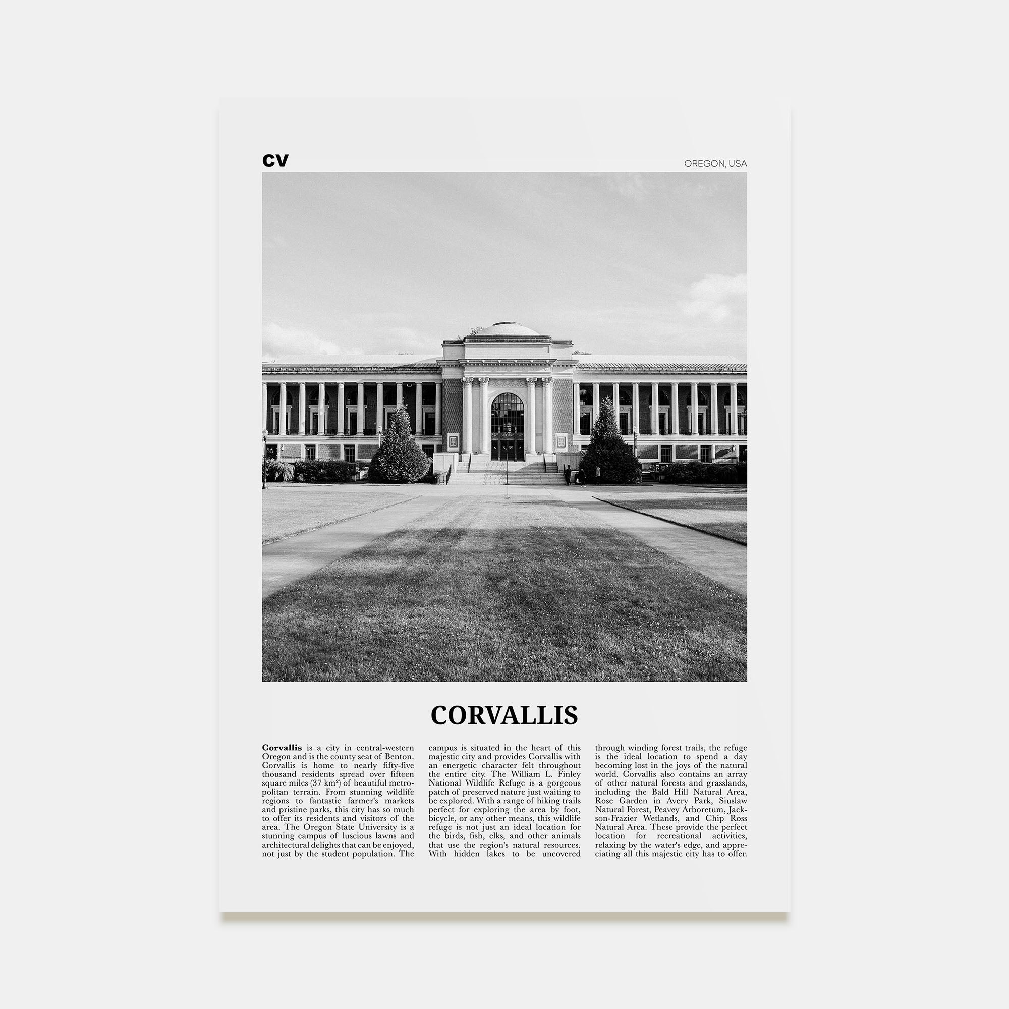 Corvallis Travel B&W Poster