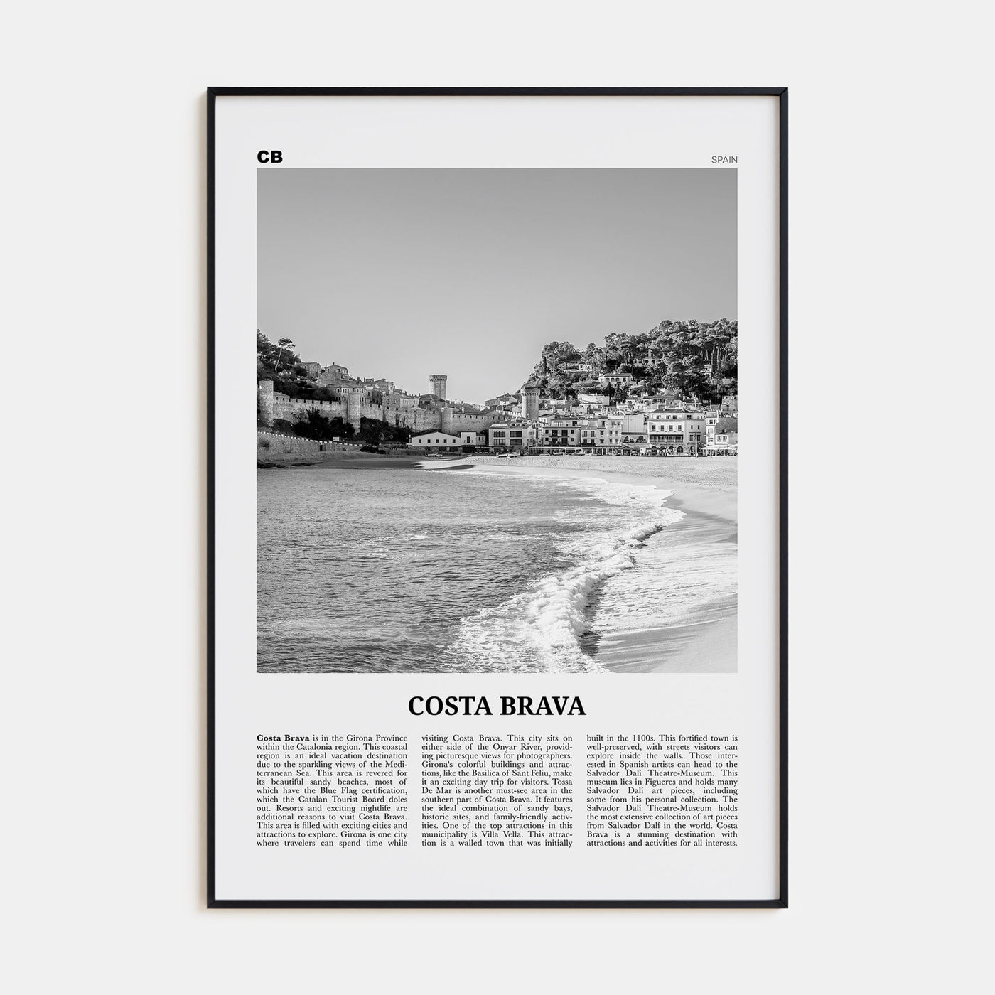 Costa Brava Travel B&W Poster