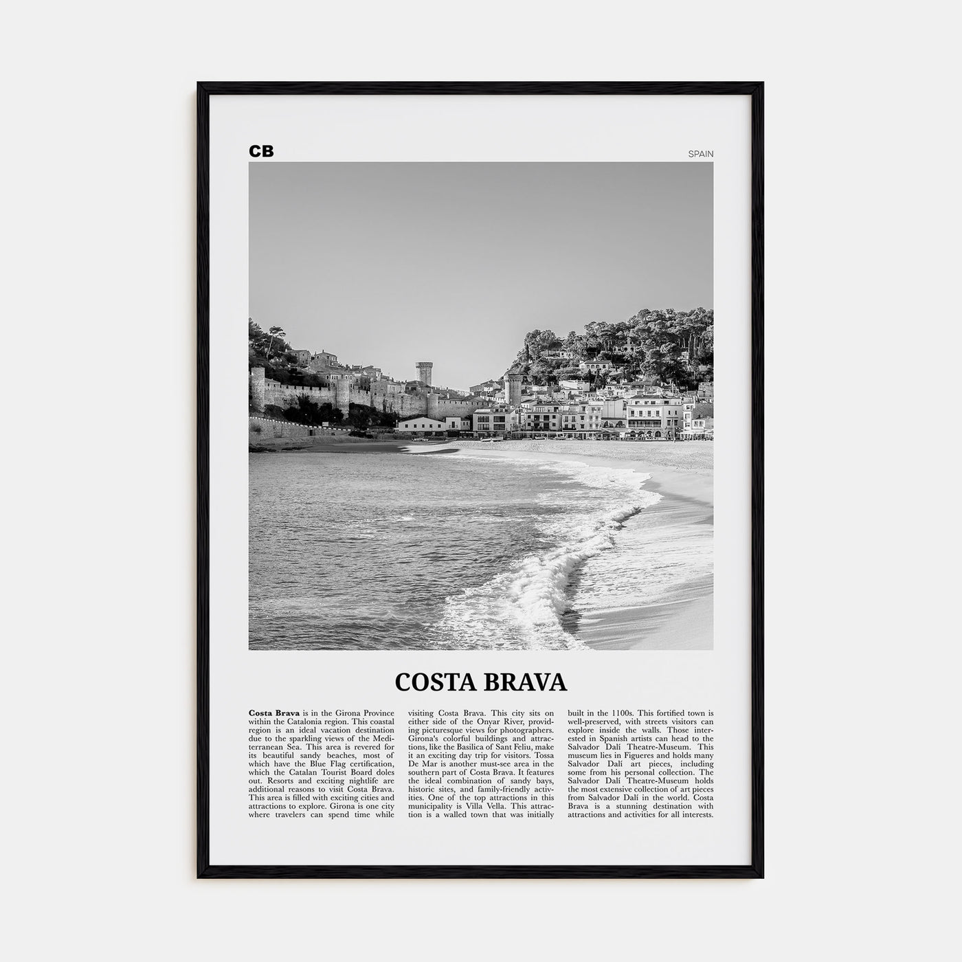 Costa Brava Travel B&W Poster