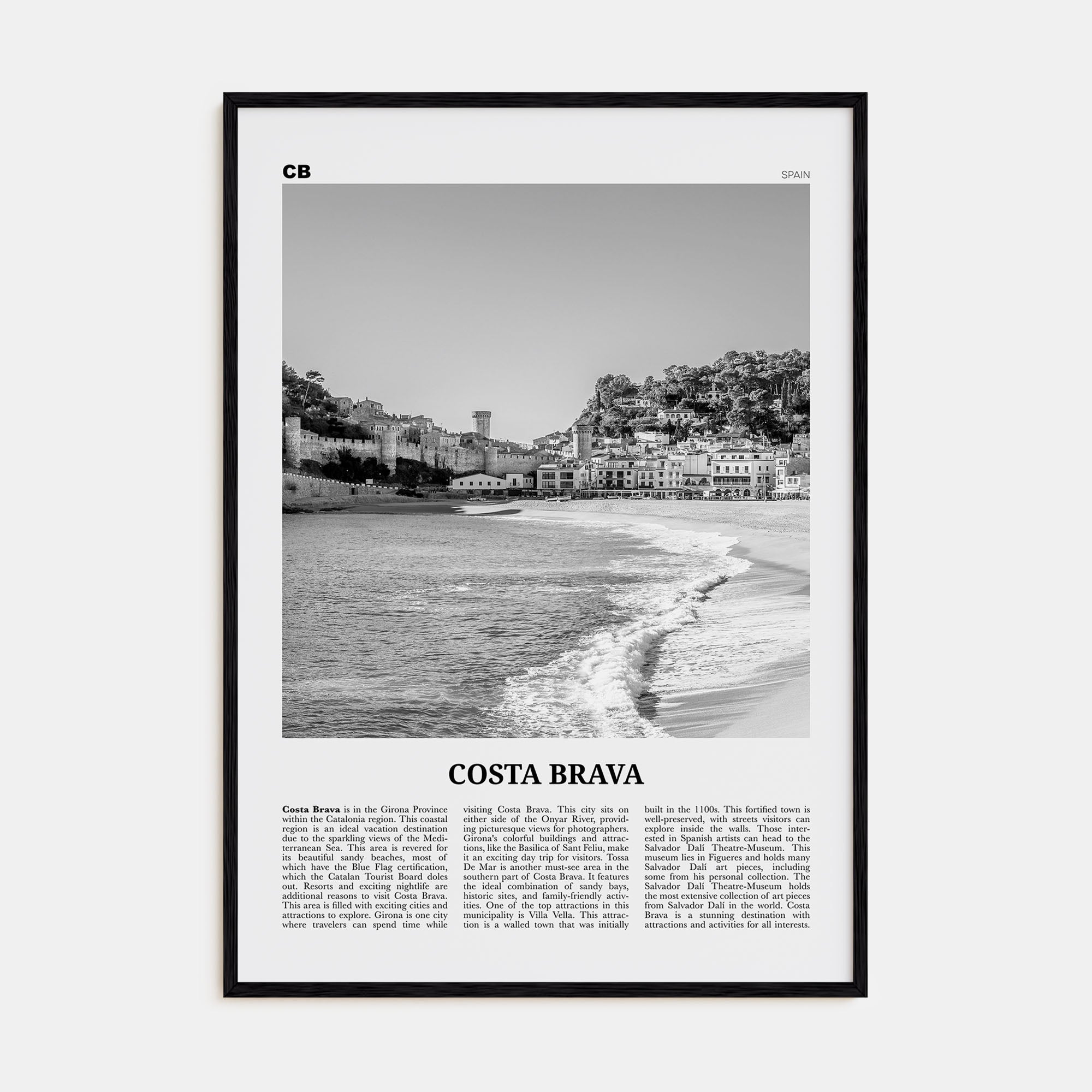Costa Brava Travel B&W Poster