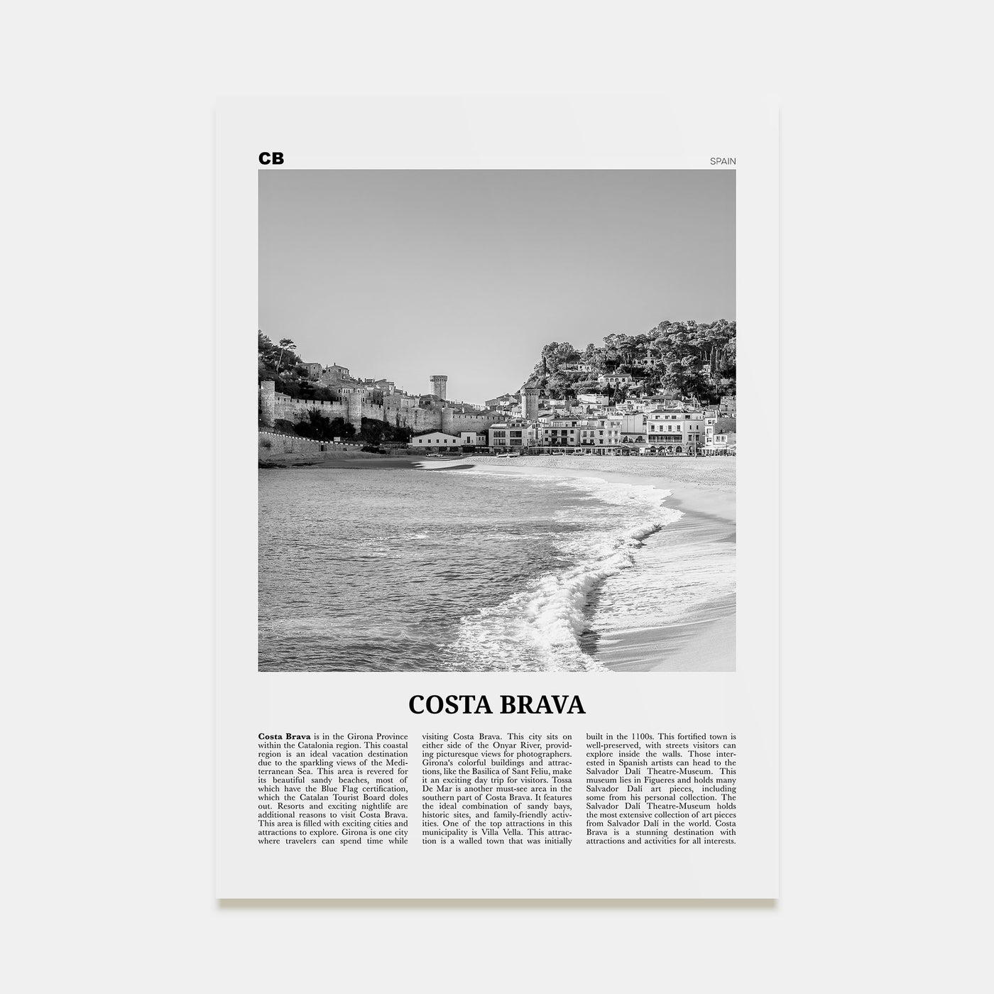 Costa Brava Travel B&W Poster