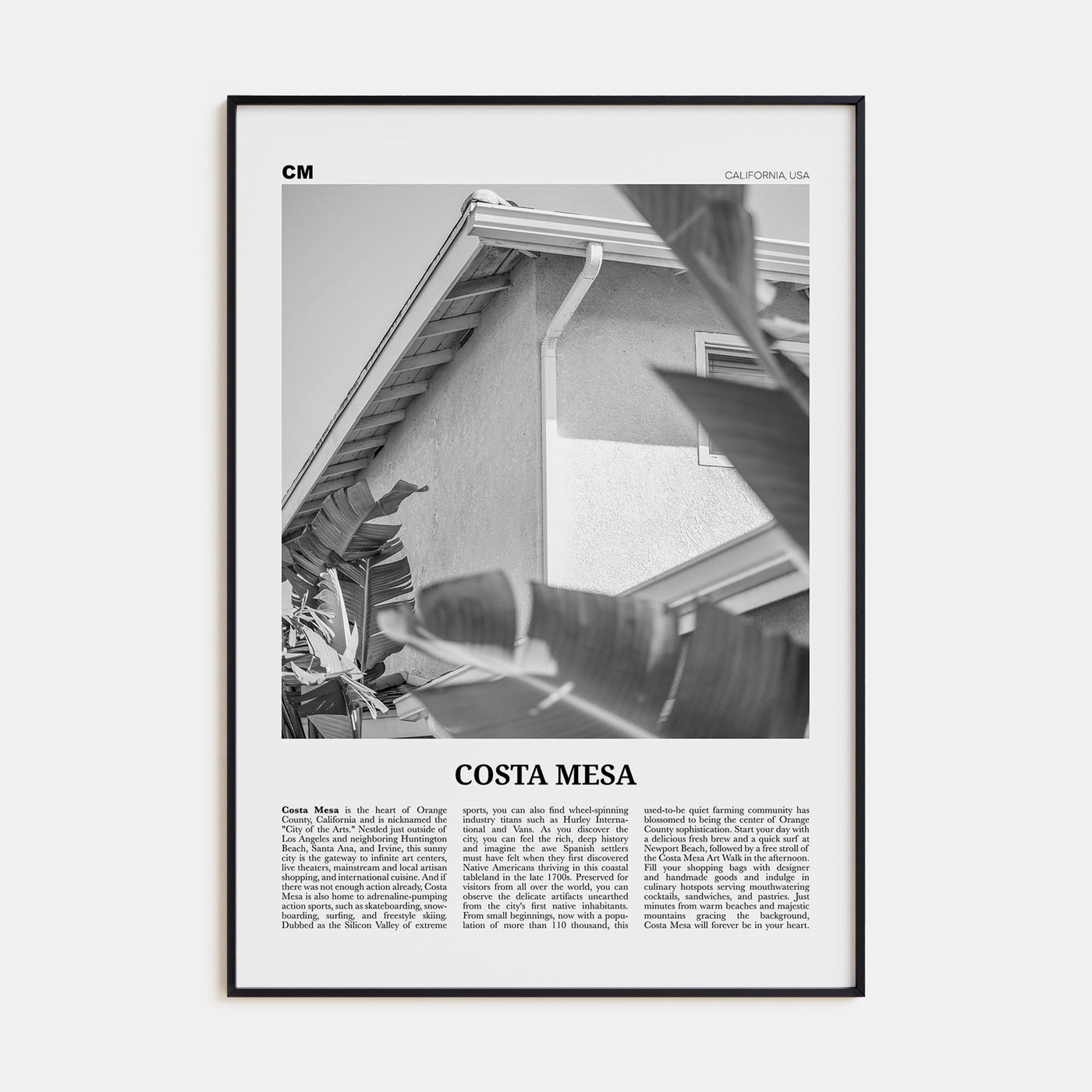 Costa Mesa Travel B&W Poster