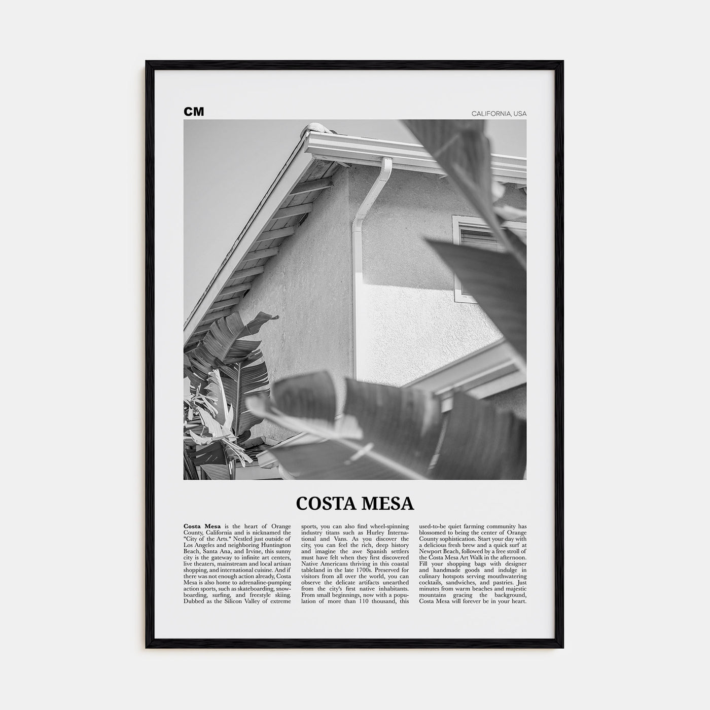 Costa Mesa Travel B&W Poster