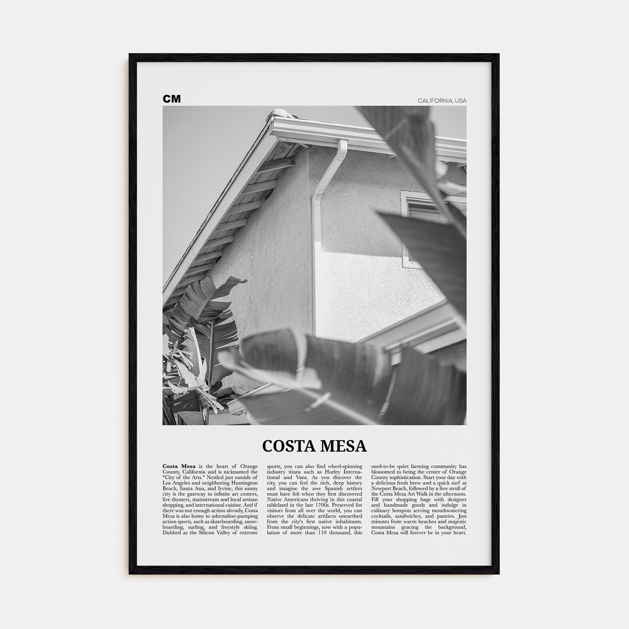 Costa Mesa Travel B&W Poster