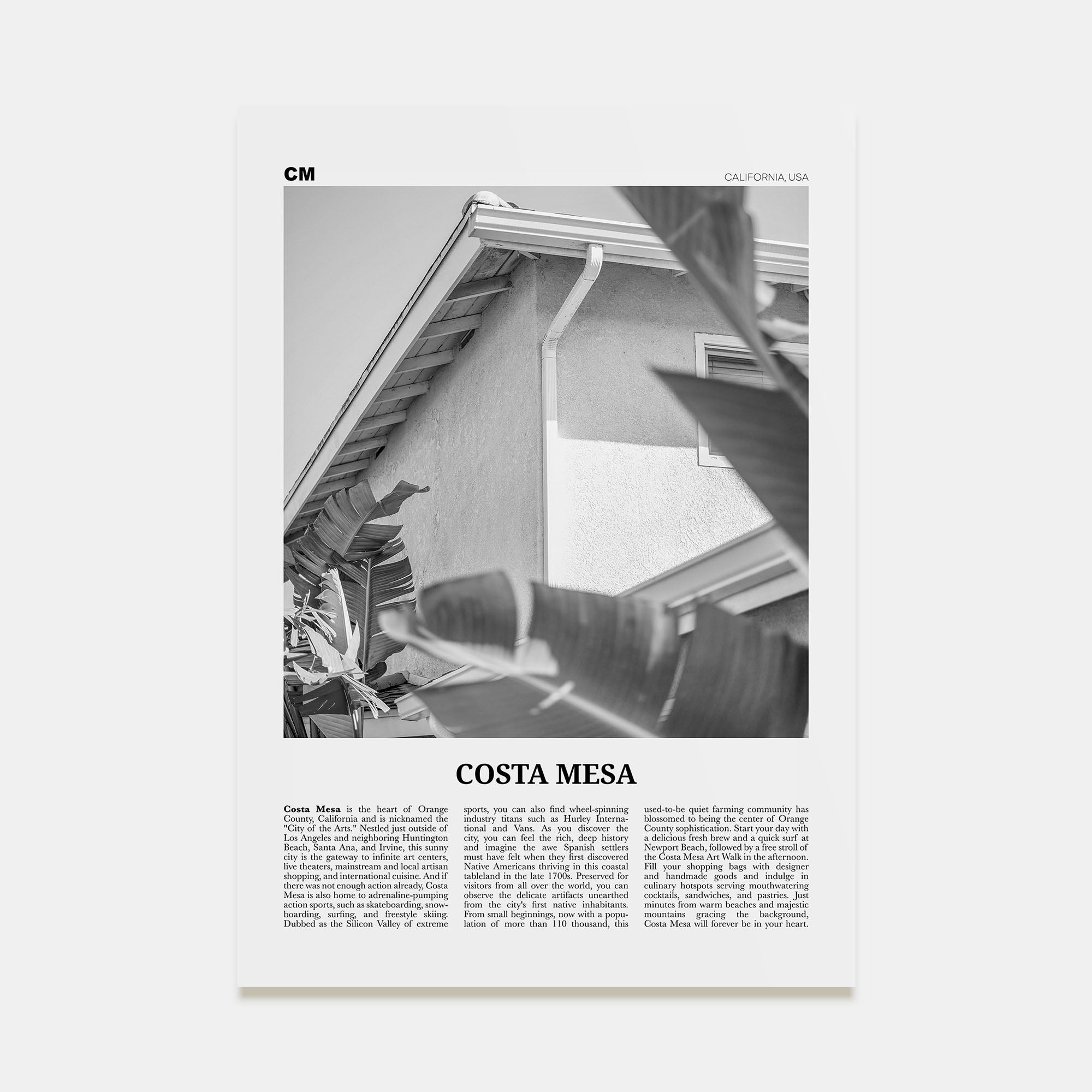 Costa Mesa Travel B&W Poster
