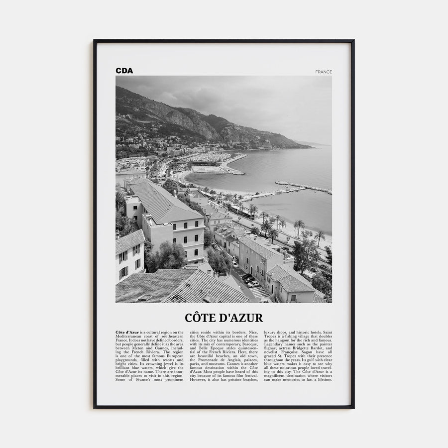 Cote d'Azur Travel B&W Poster