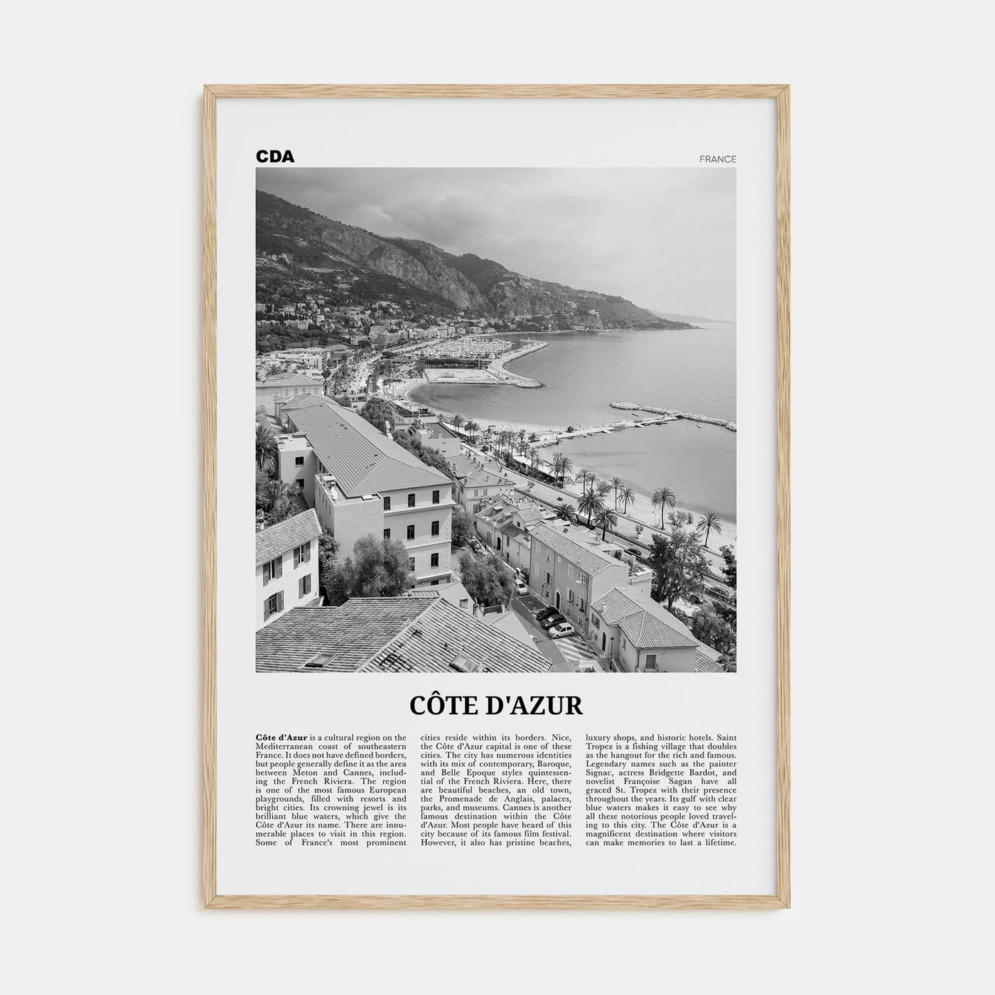 Cote d'Azur Travel B&W Poster
