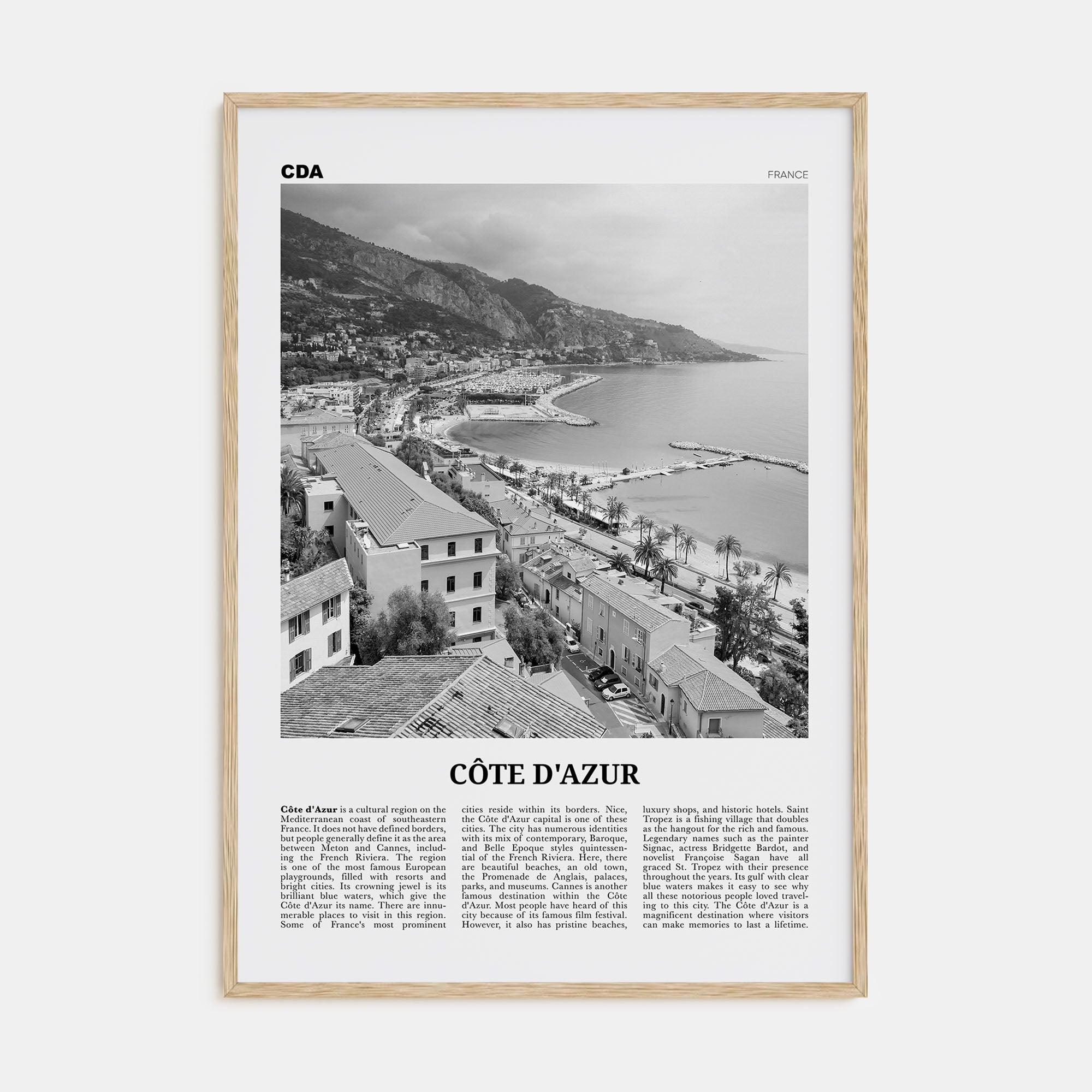 Cote d'Azur Travel B&W Poster