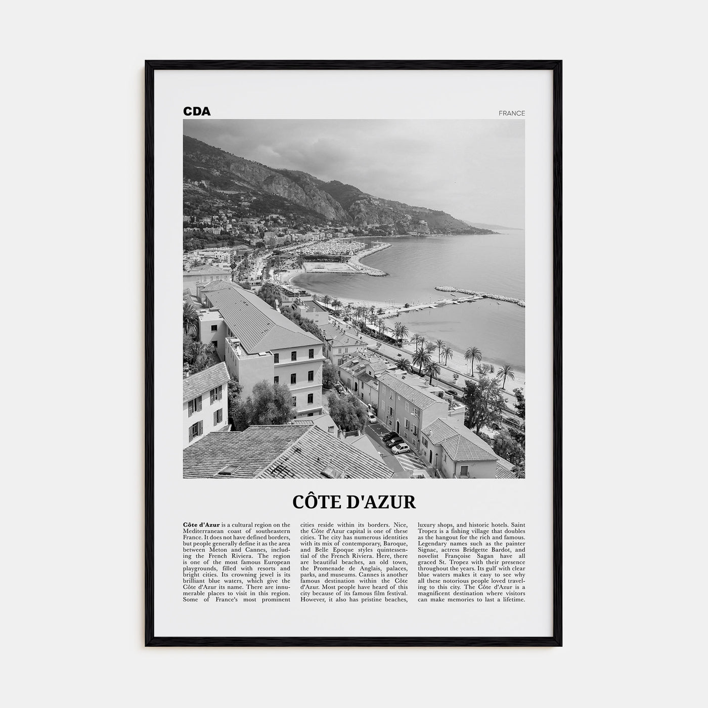 Cote d'Azur Travel B&W Poster