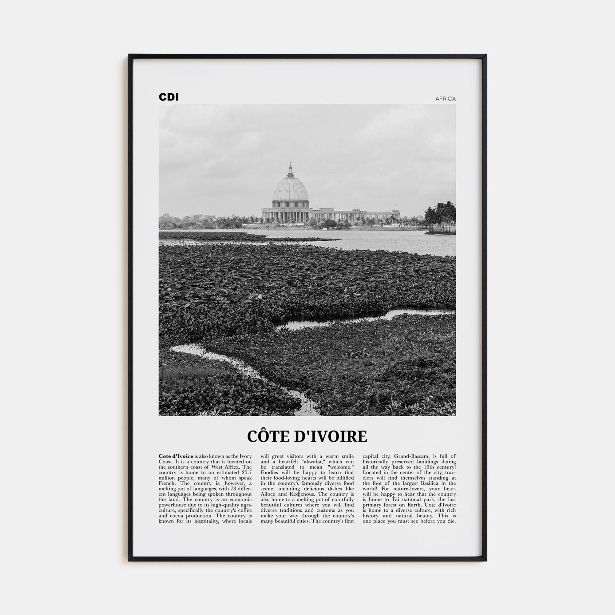 Côte d'Ivoire Travel B&W Poster