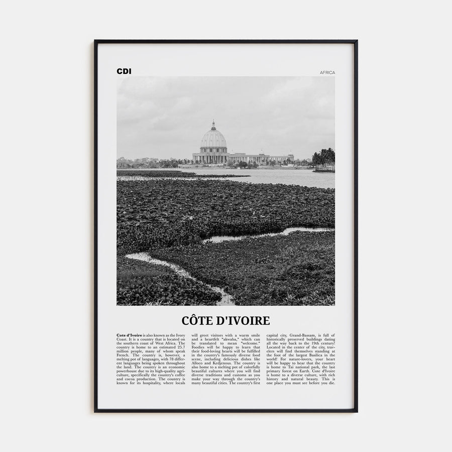 Côte d'Ivoire Travel B&W Poster