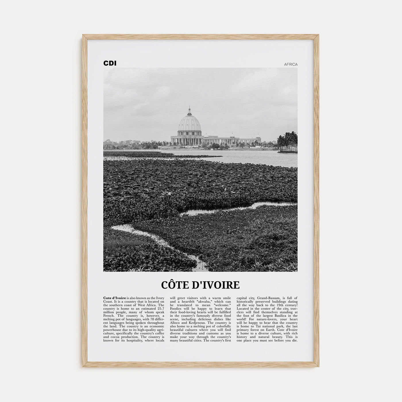 Côte d'Ivoire Travel B&W Poster