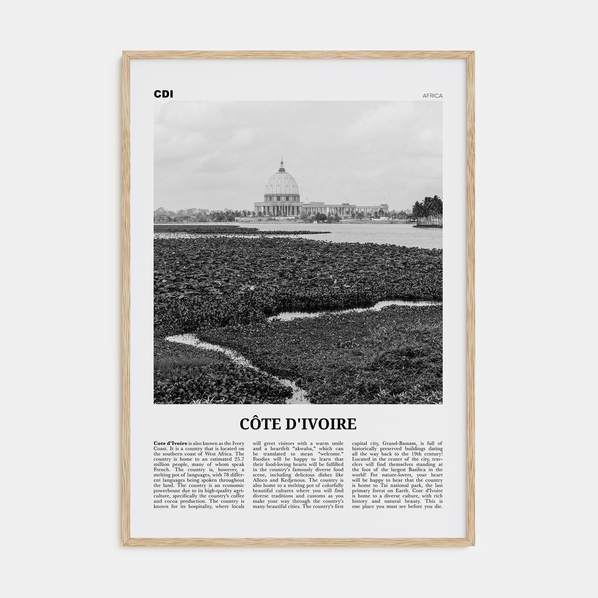 Côte d'Ivoire Travel B&W Poster