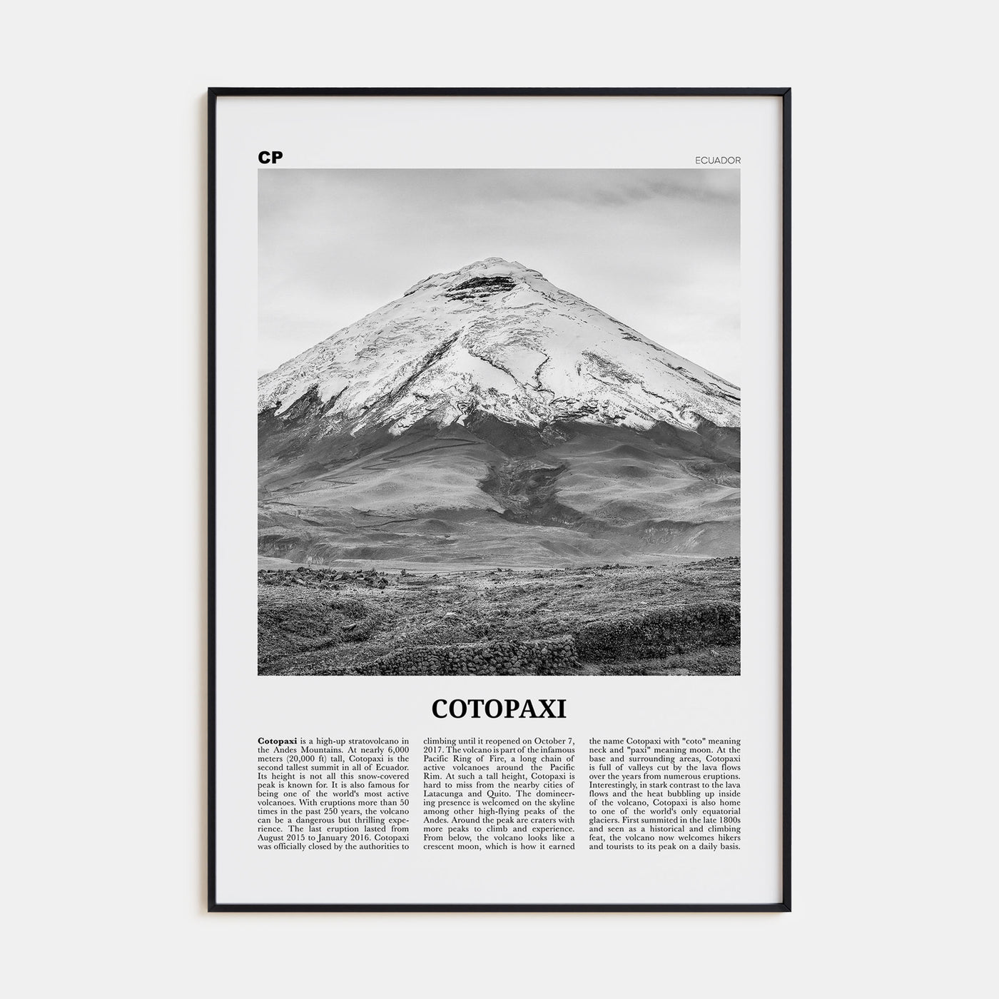 Cotopaxi Travel B&W Poster