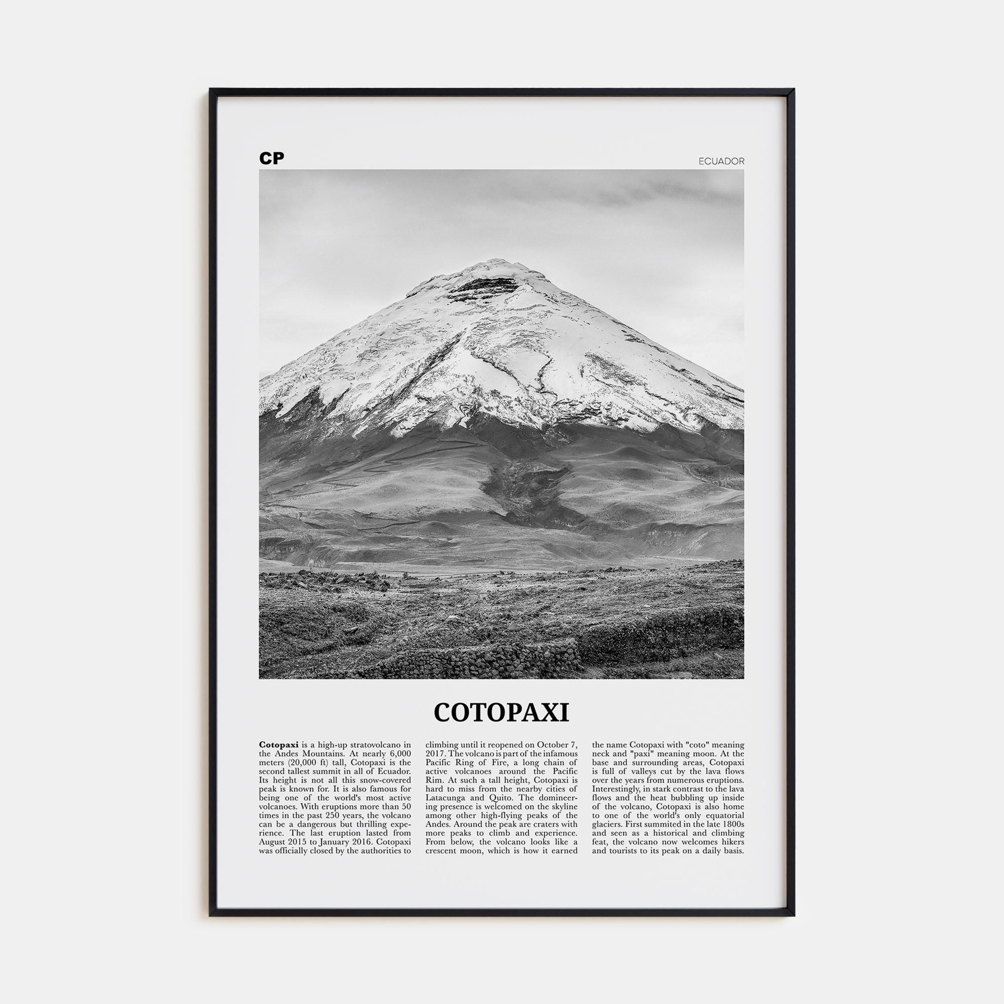 Cotopaxi Travel B&W Poster