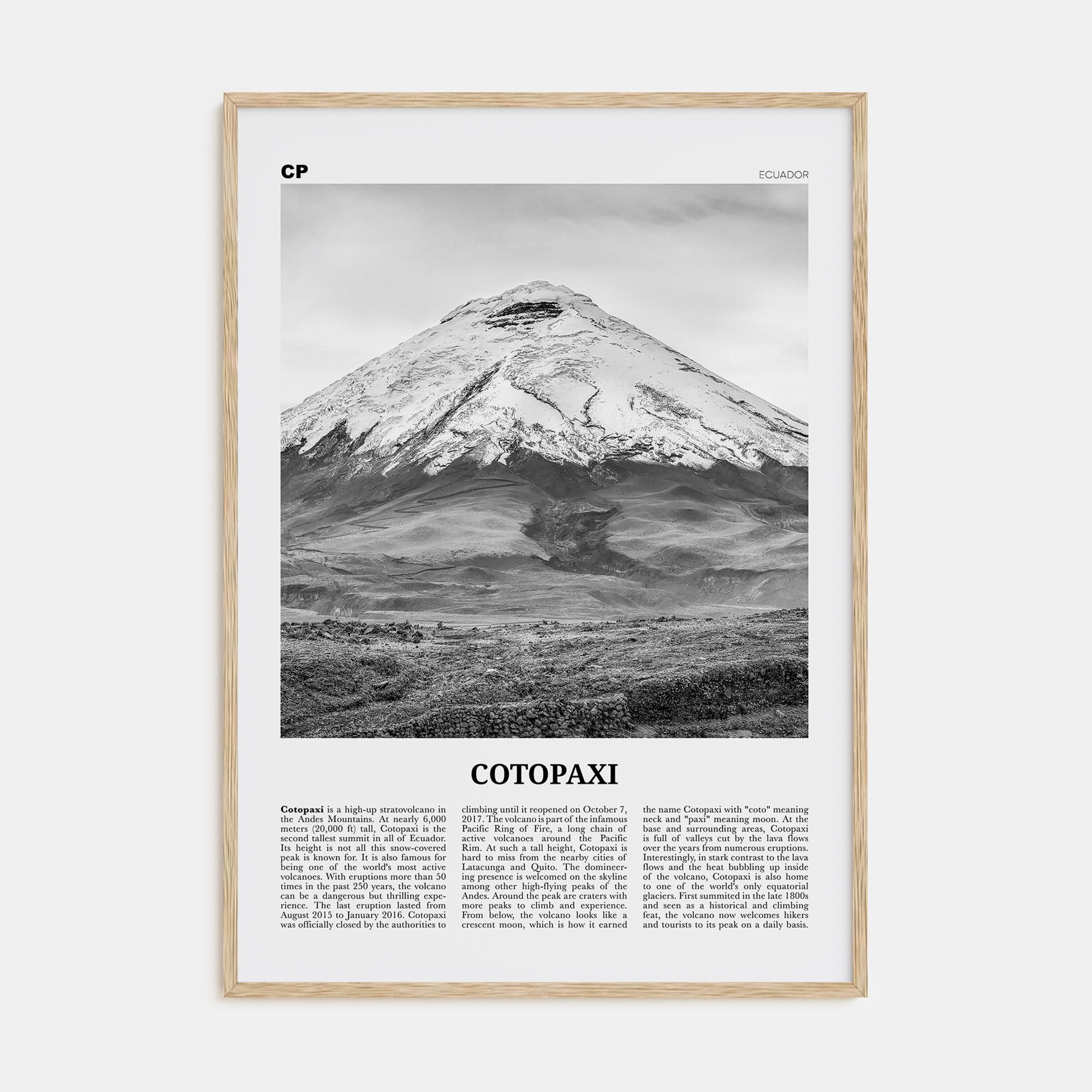 Cotopaxi Travel B&W Poster