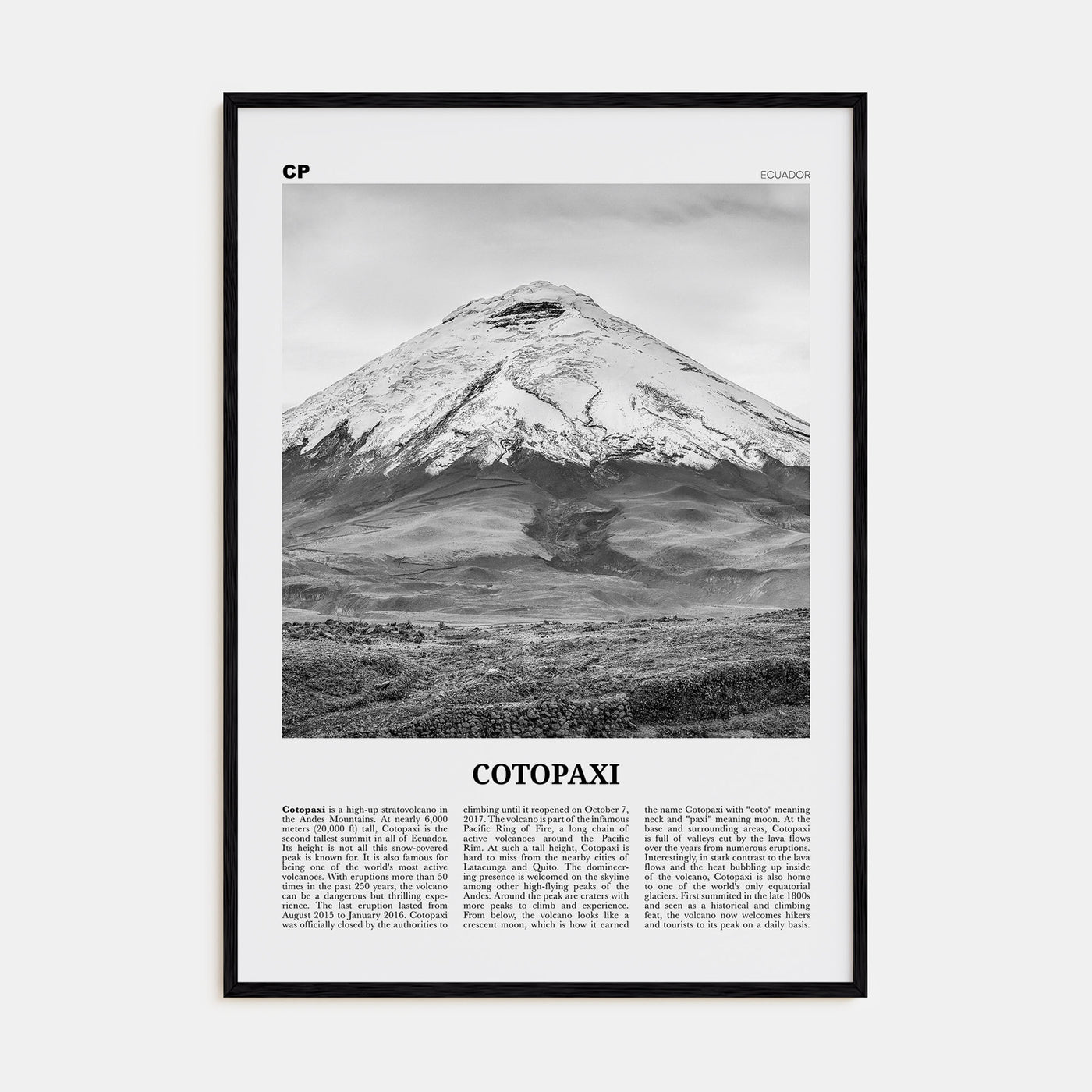 Cotopaxi Travel B&W Poster
