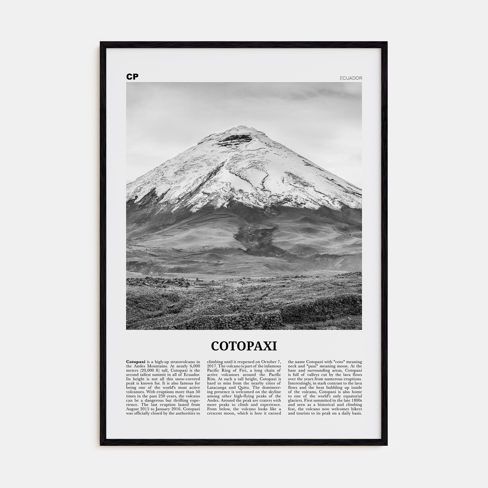 Cotopaxi Travel B&W Poster