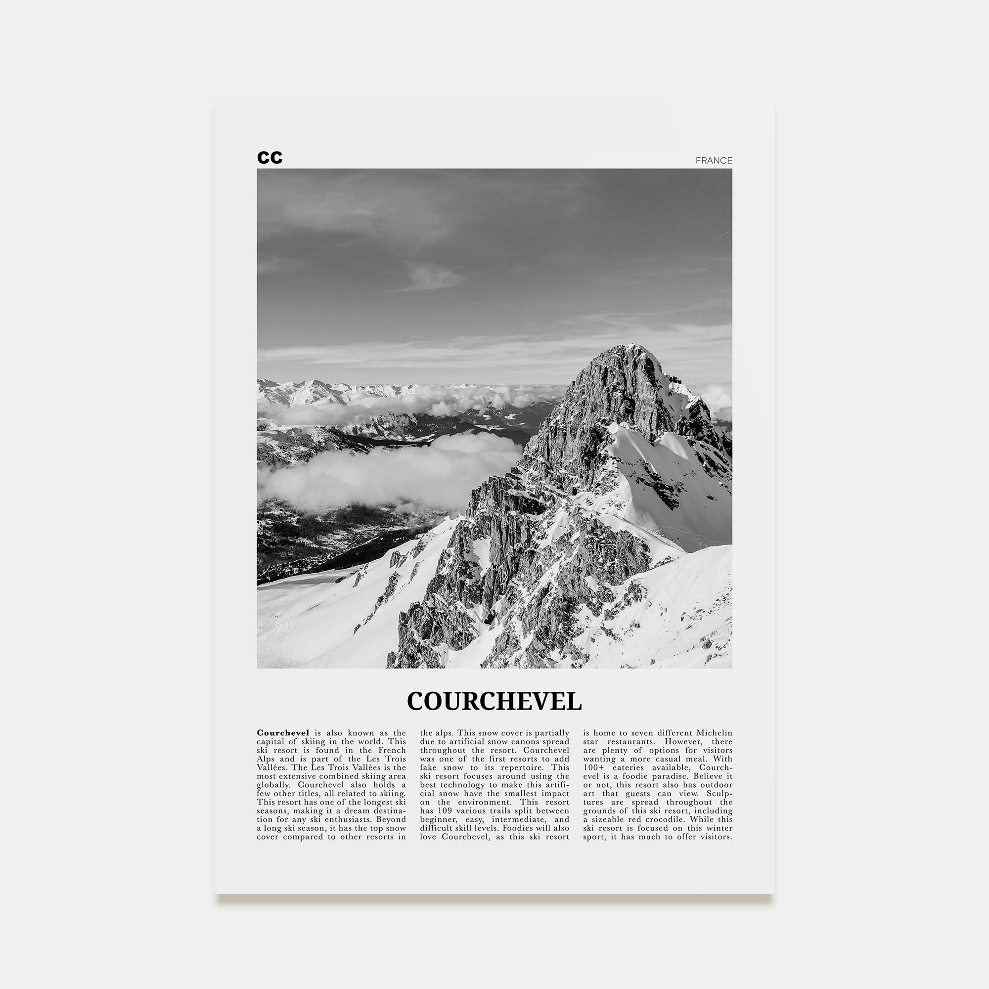 Courchevel Travel B&W Poster