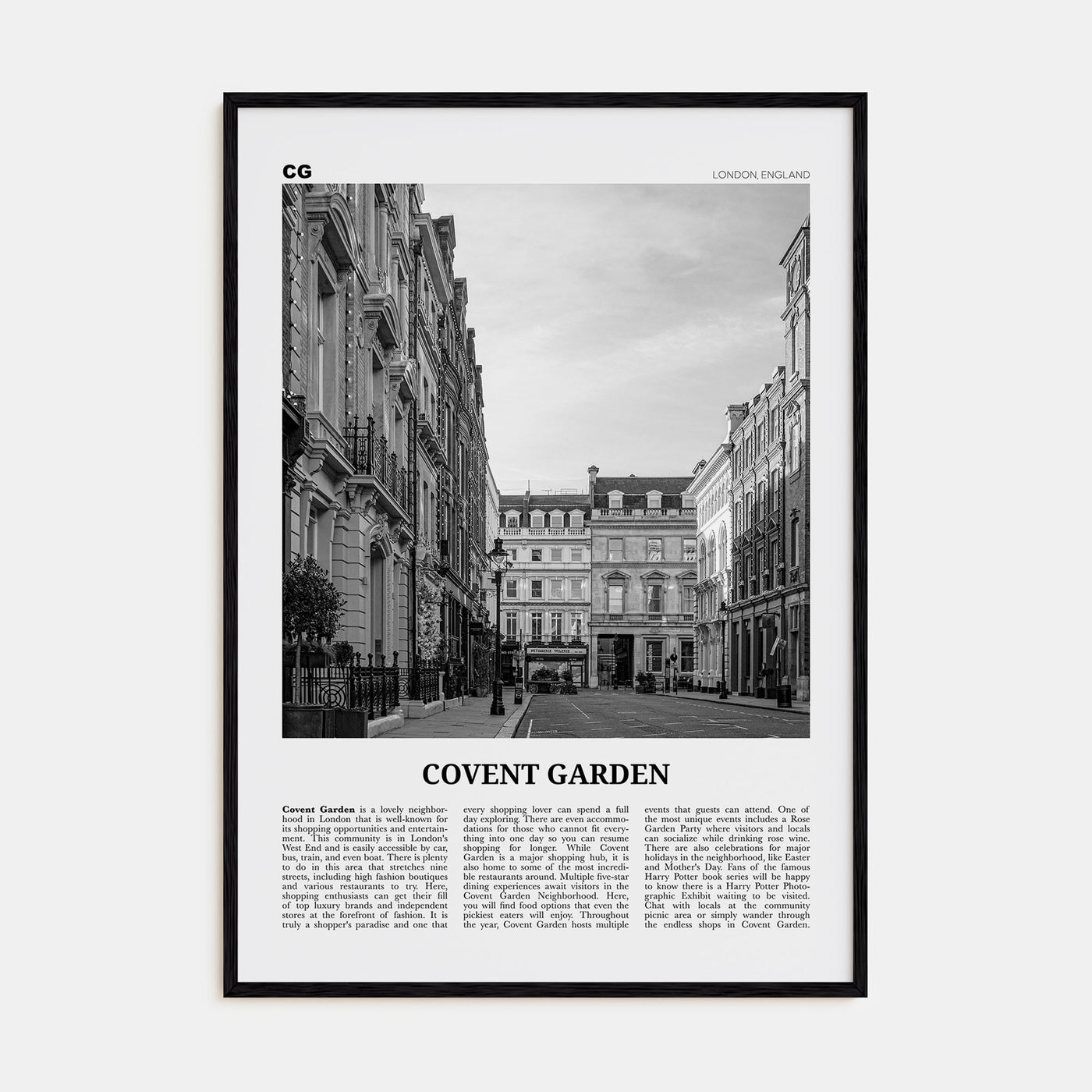 Covent Garden Travel B&W Poster