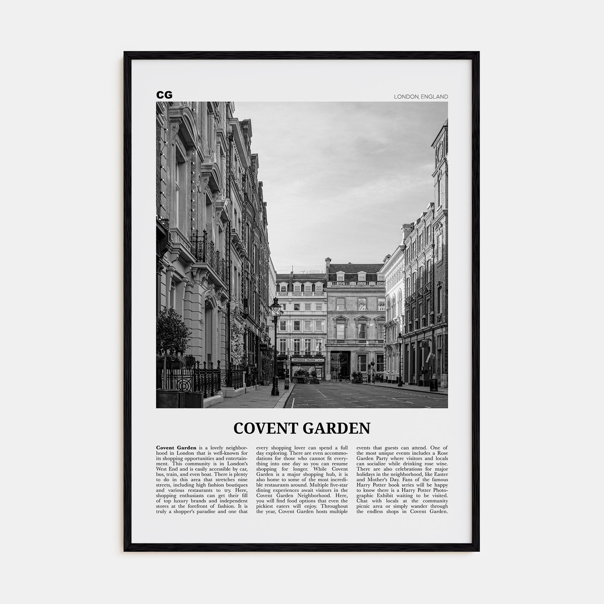 Covent Garden Travel B&W Poster