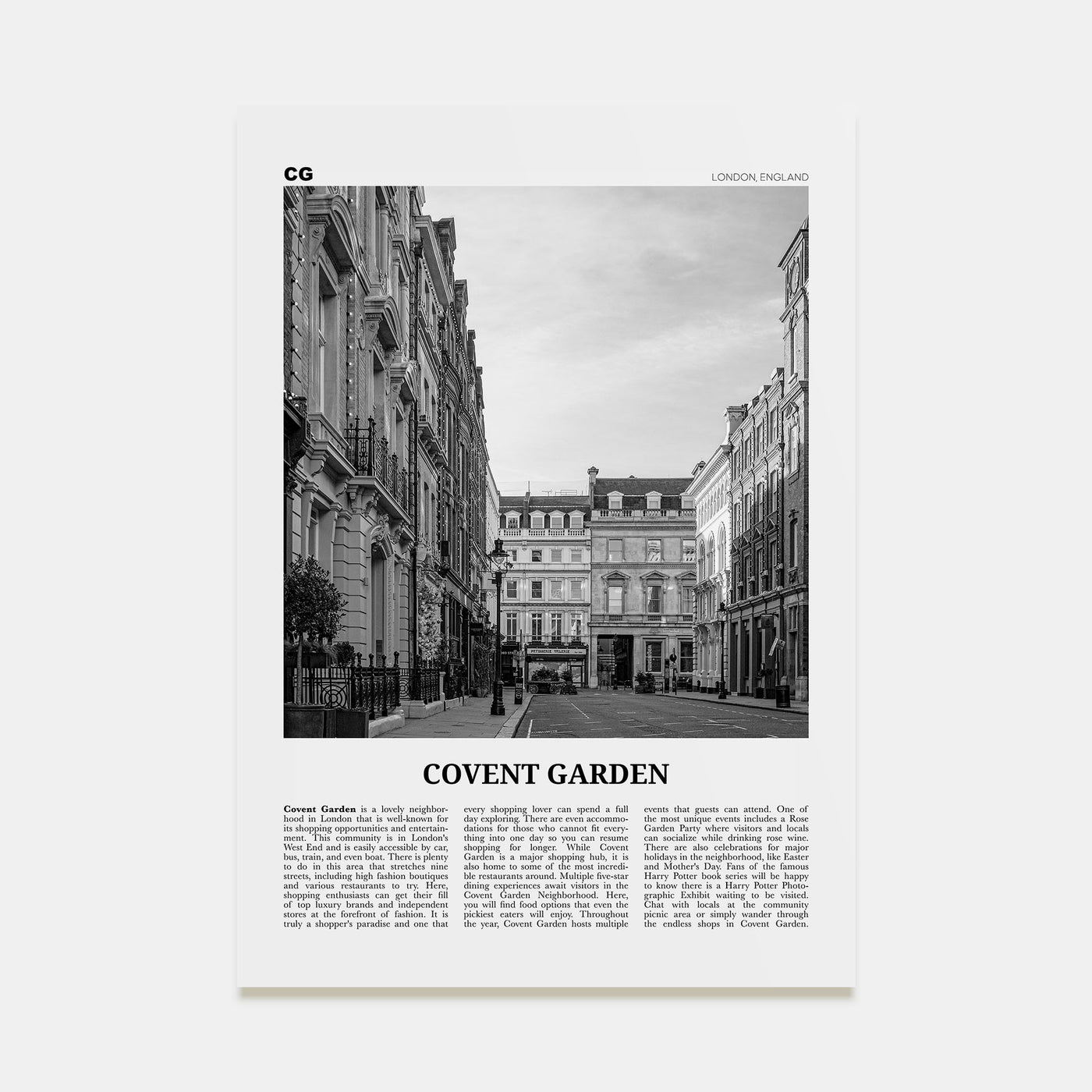 Covent Garden Travel B&W Poster