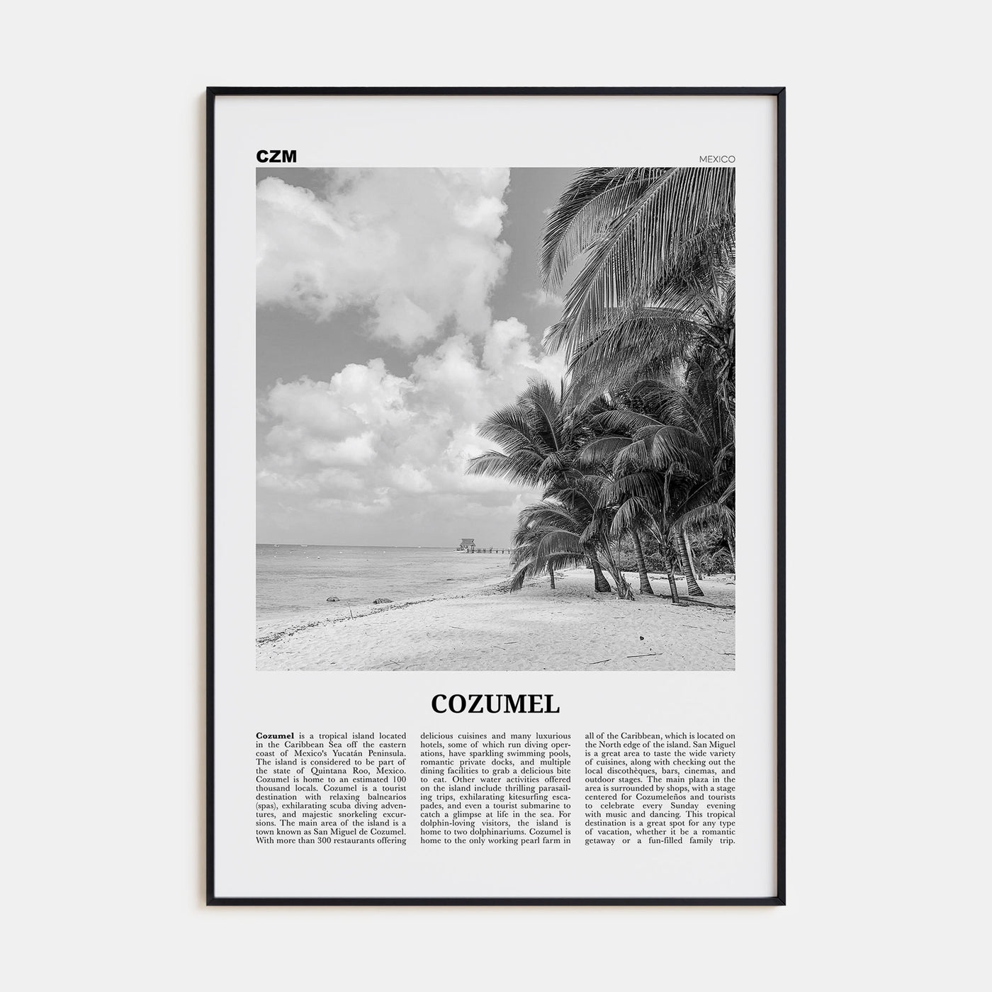 Cozumel Travel B&W Poster