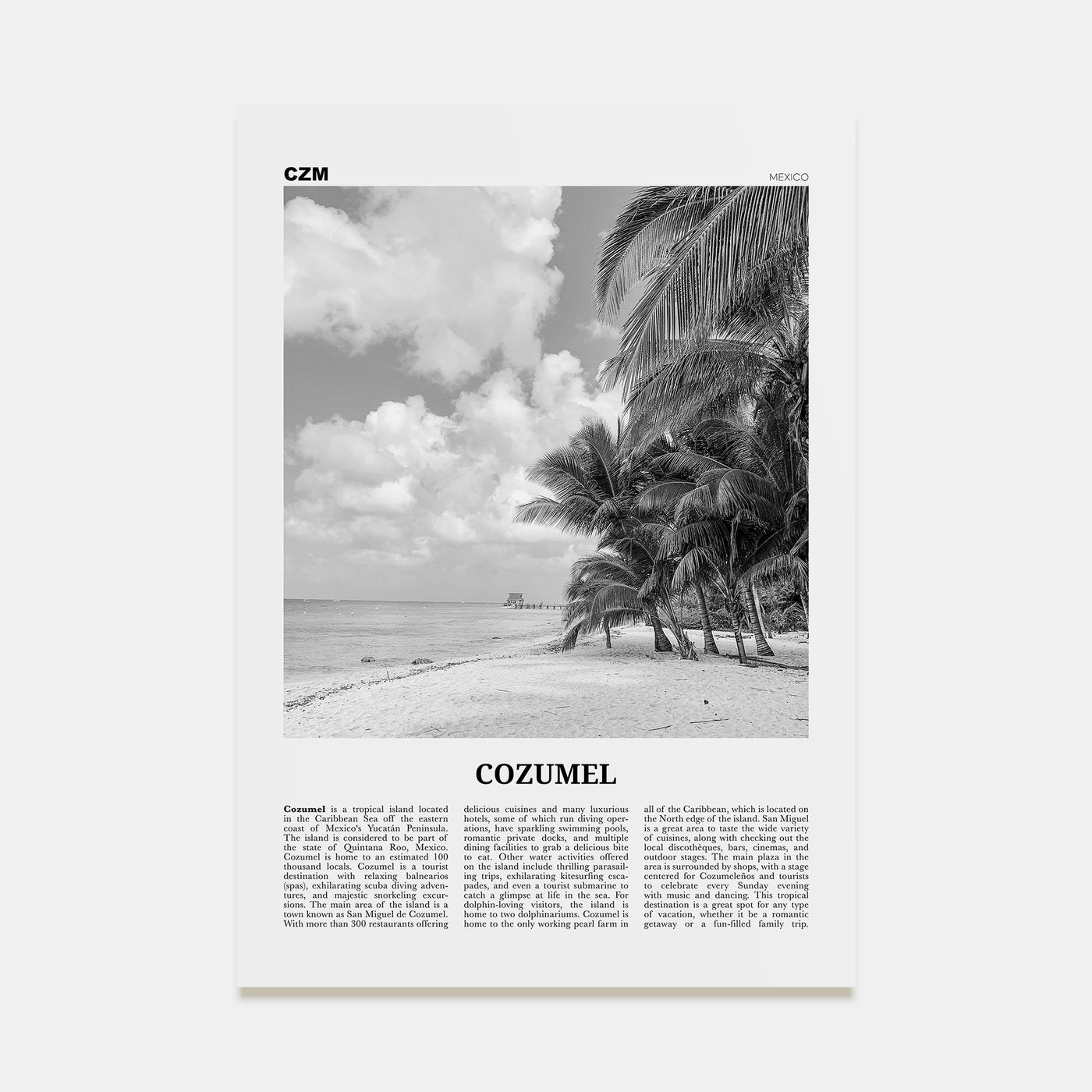 Cozumel Travel B&W Poster