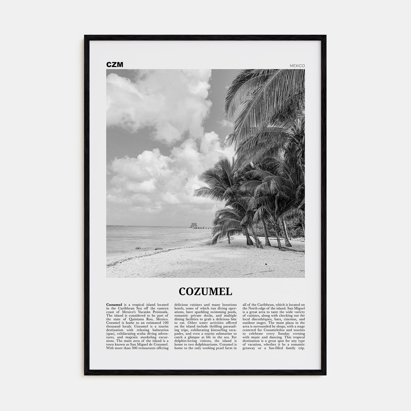 Cozumel Travel B&W Poster