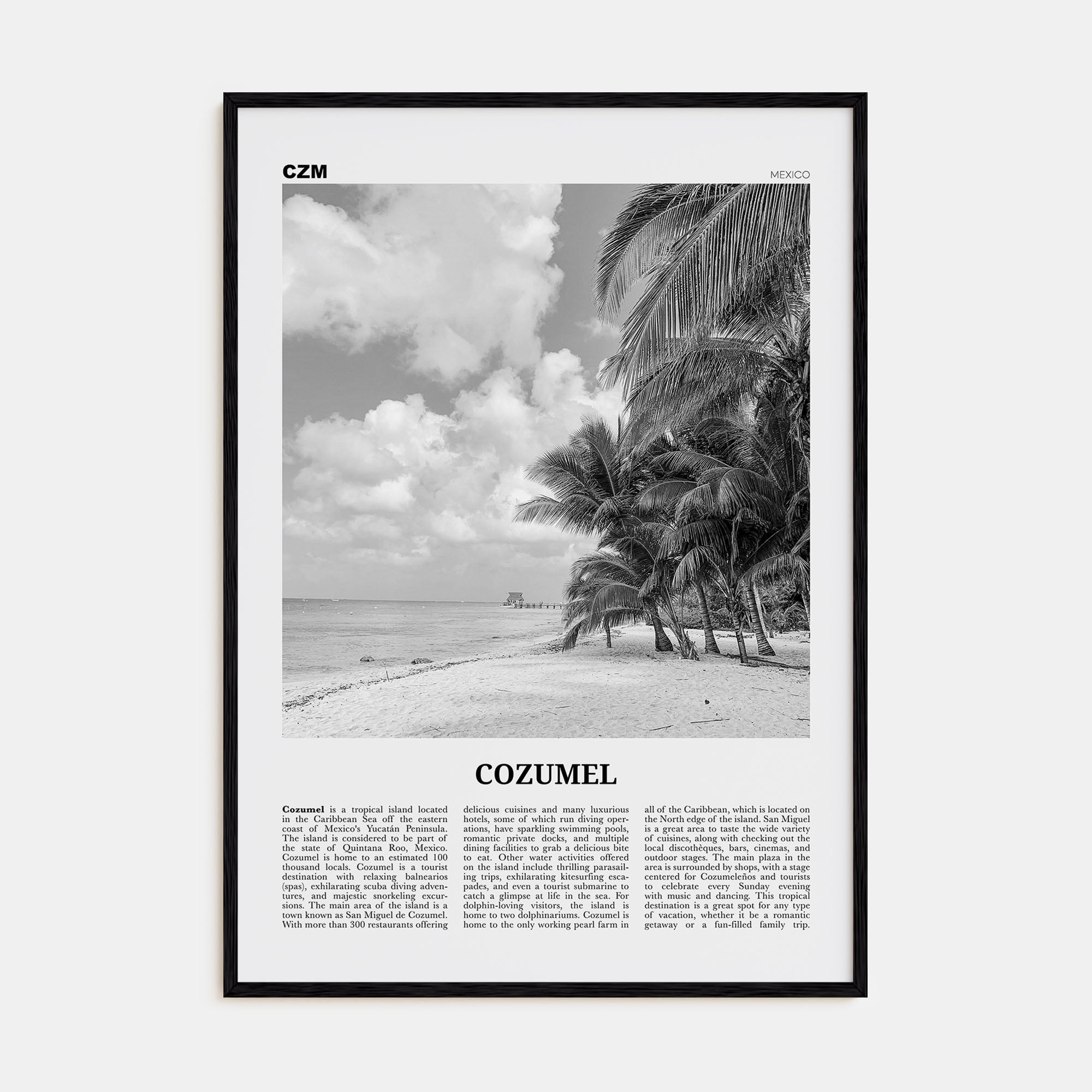 Cozumel Travel B&W Poster