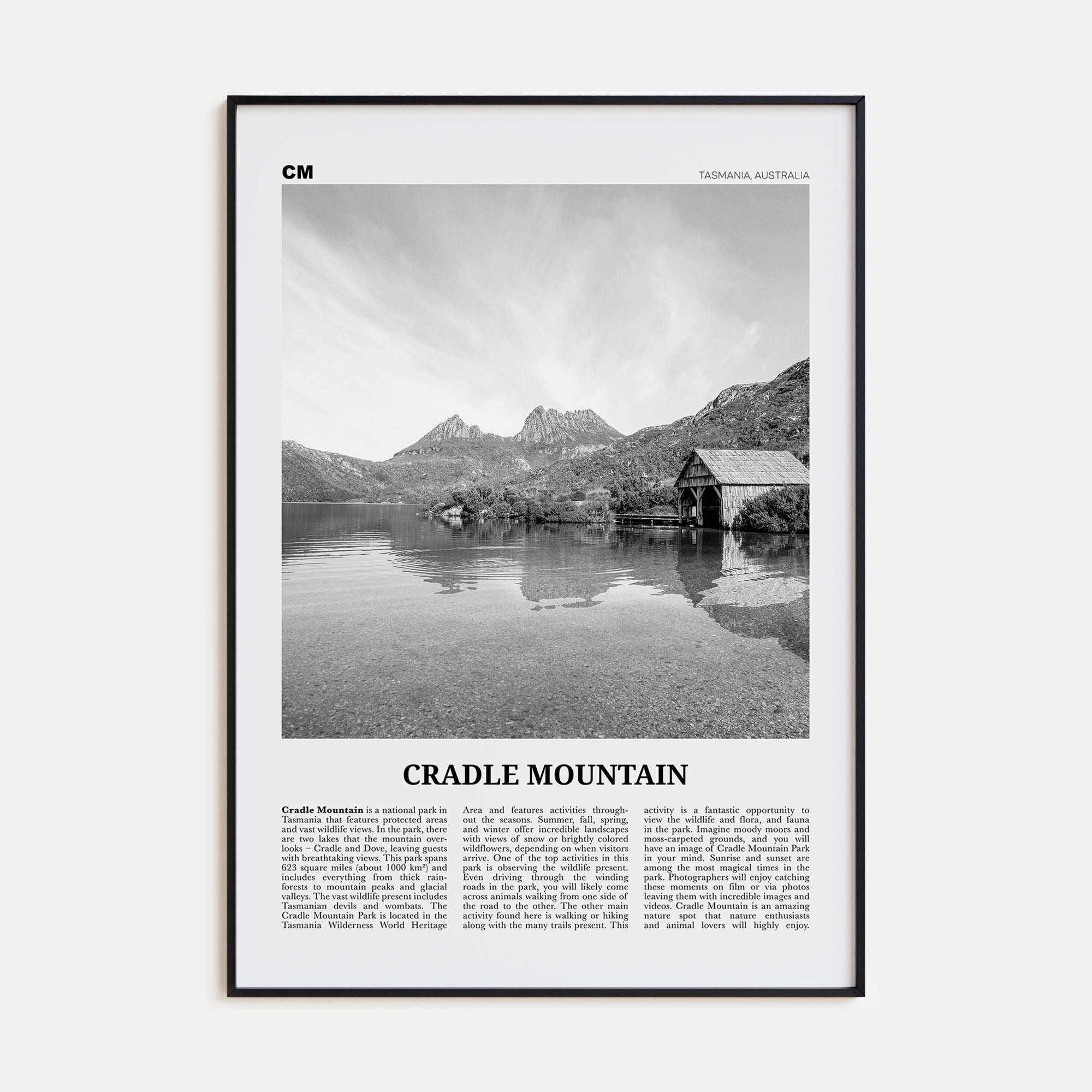 Cradle Mountain Travel B&W Poster