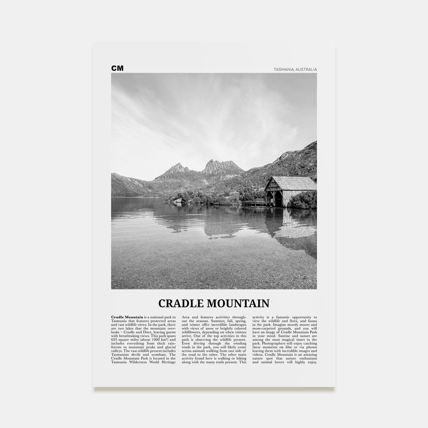 Cradle Mountain Travel B&W Poster