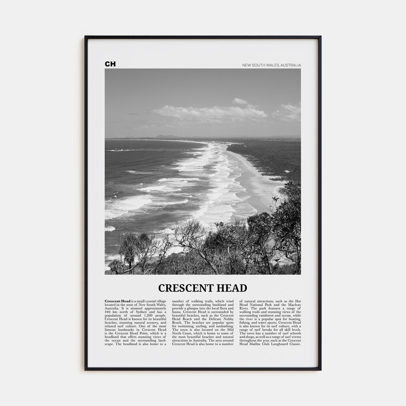 Crescent Head Travel B&W Poster