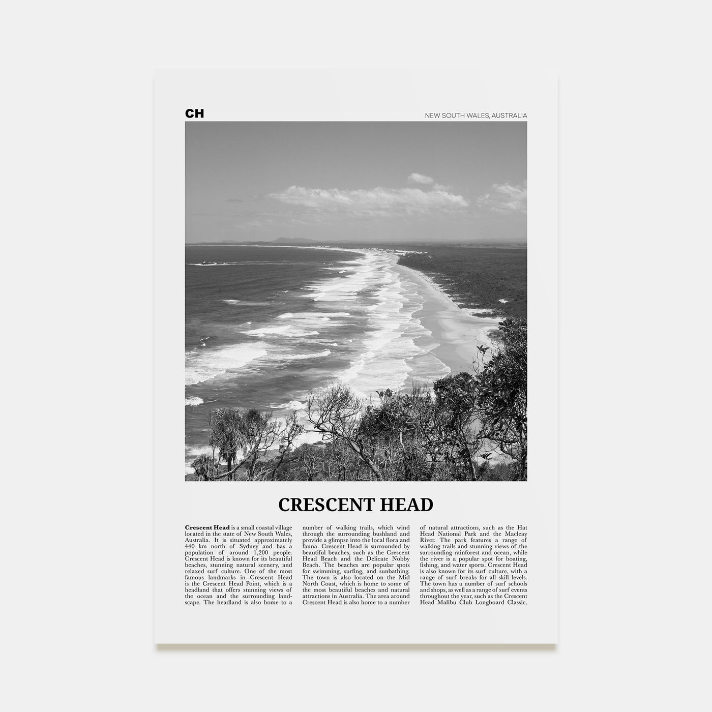 Crescent Head Travel B&W Poster