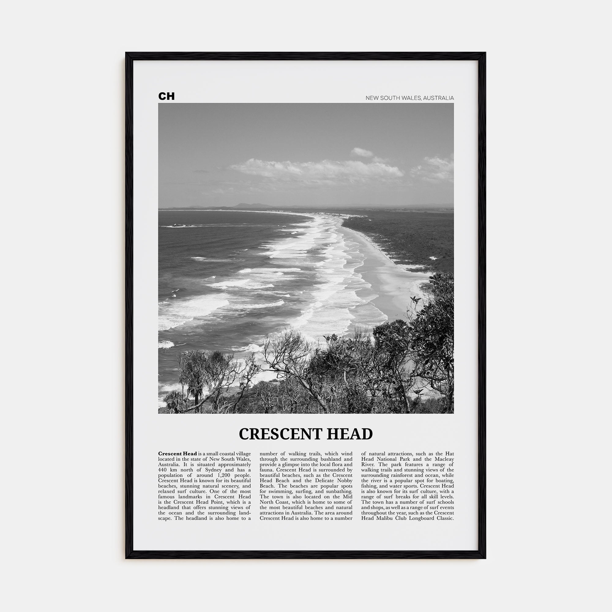 Crescent Head Travel B&W Poster