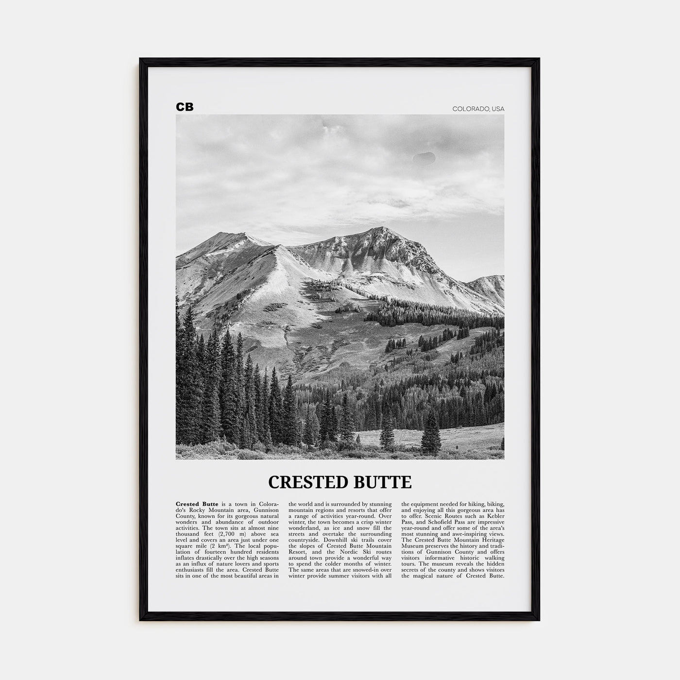 Crested Butte Travel B&W Poster