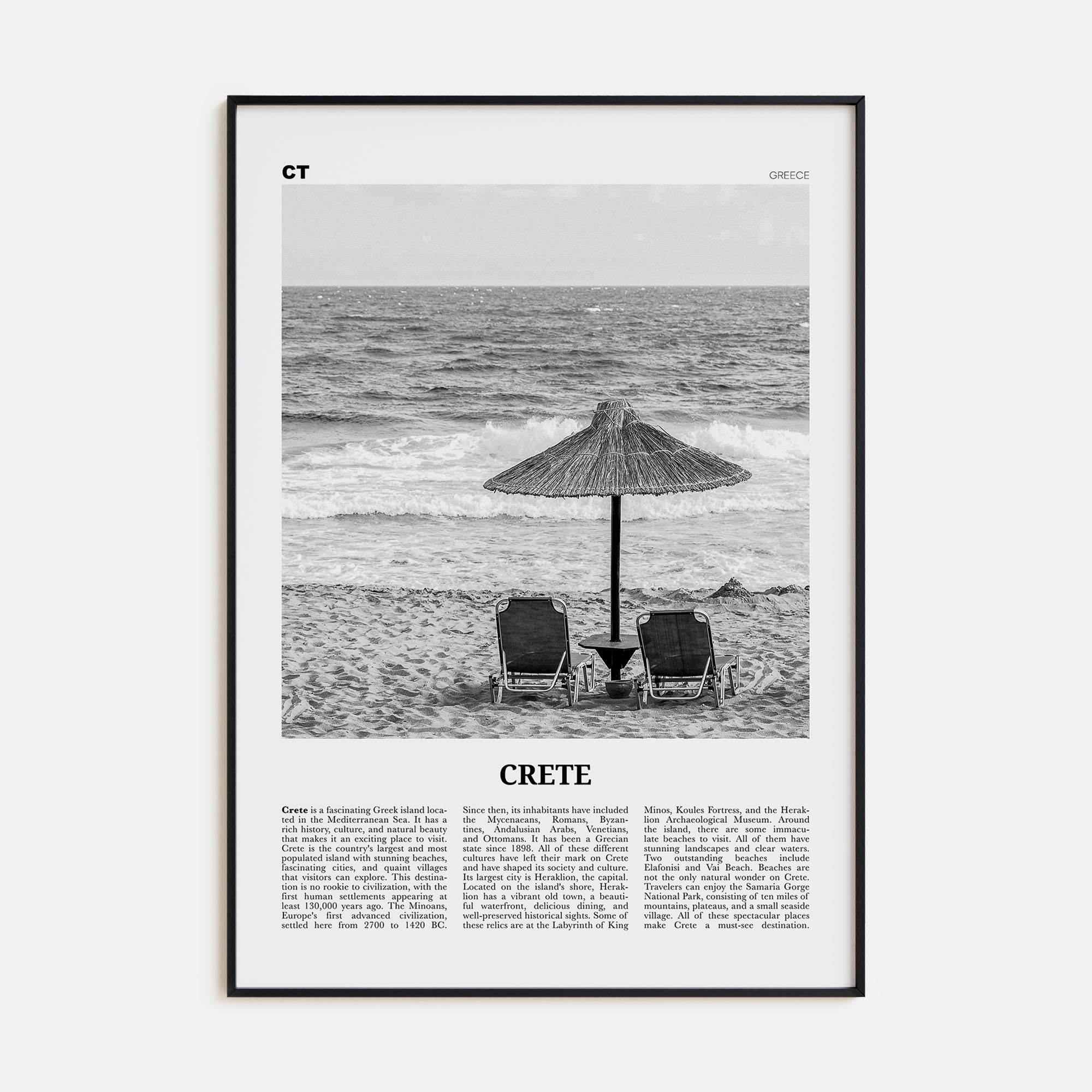 Crete Travel B&W Poster