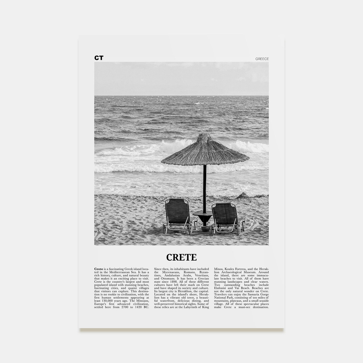 Crete Travel B&W Poster