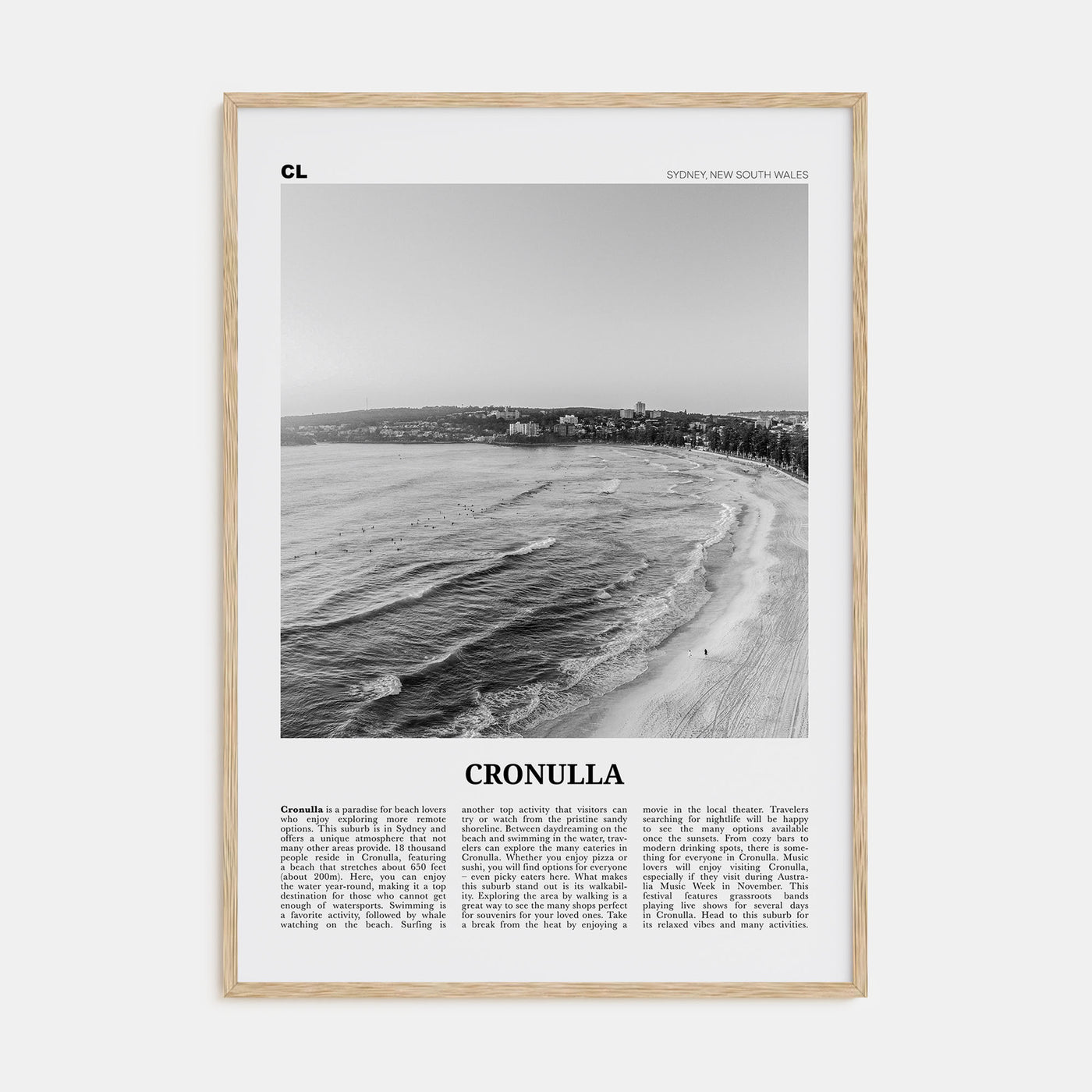 Cronulla Travel B&W Poster