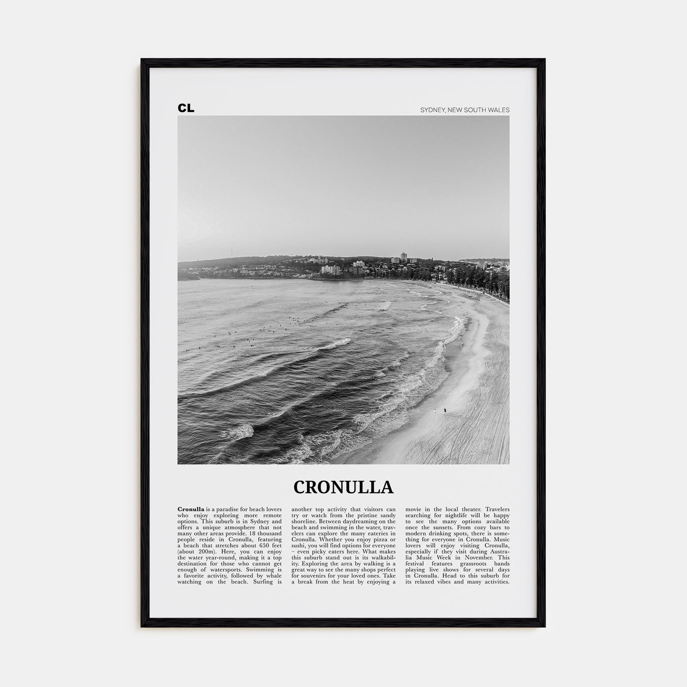 Cronulla Travel B&W Poster