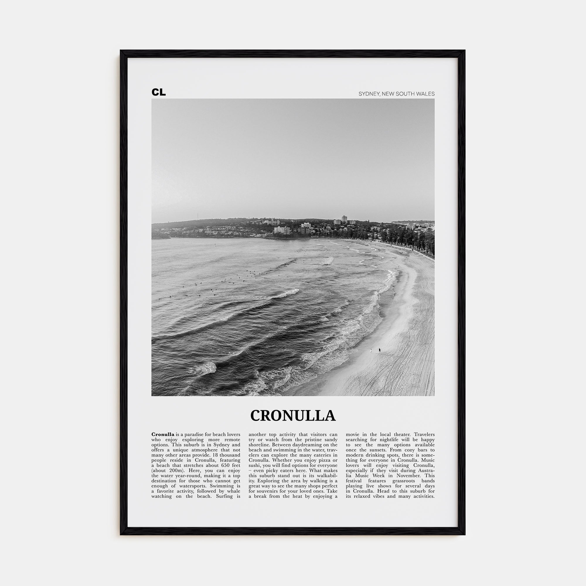 Cronulla Travel B&W Poster