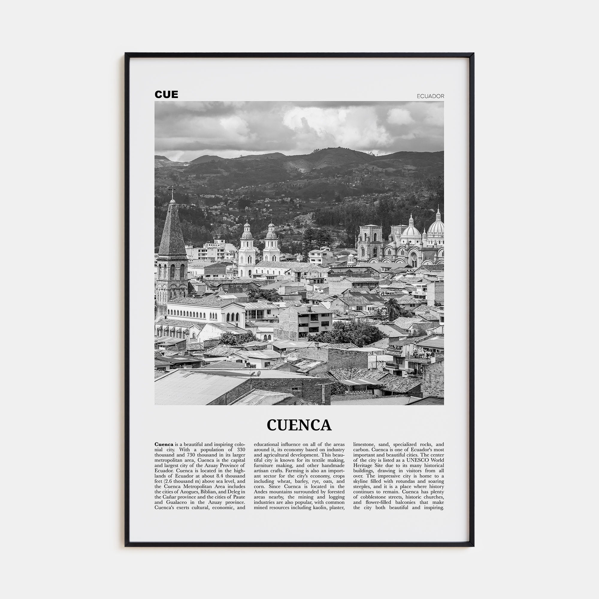 Cuenca, Ecuador Travel B&W Poster