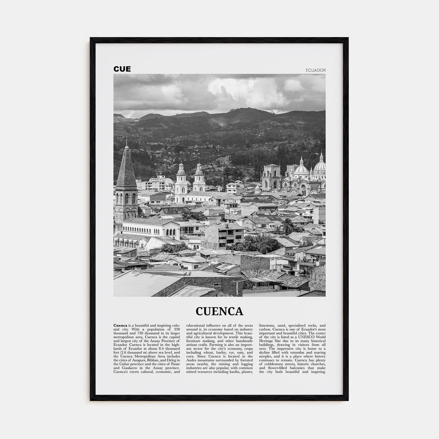 Cuenca, Ecuador Travel B&W Poster
