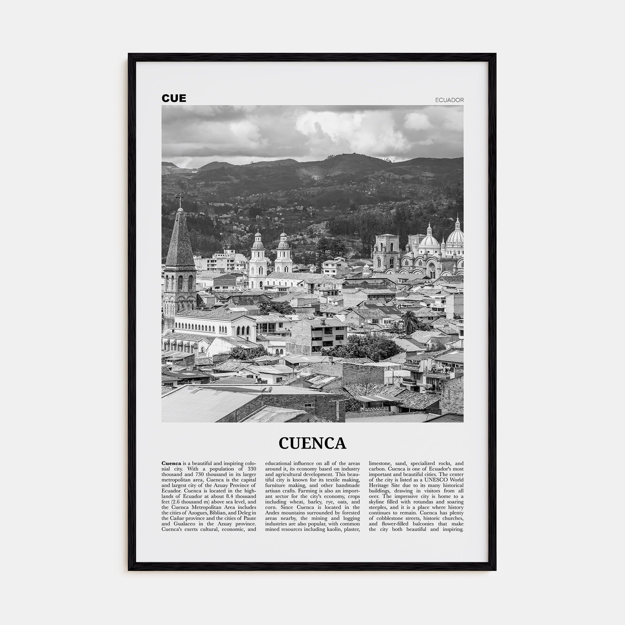 Cuenca, Ecuador Travel B&W Poster
