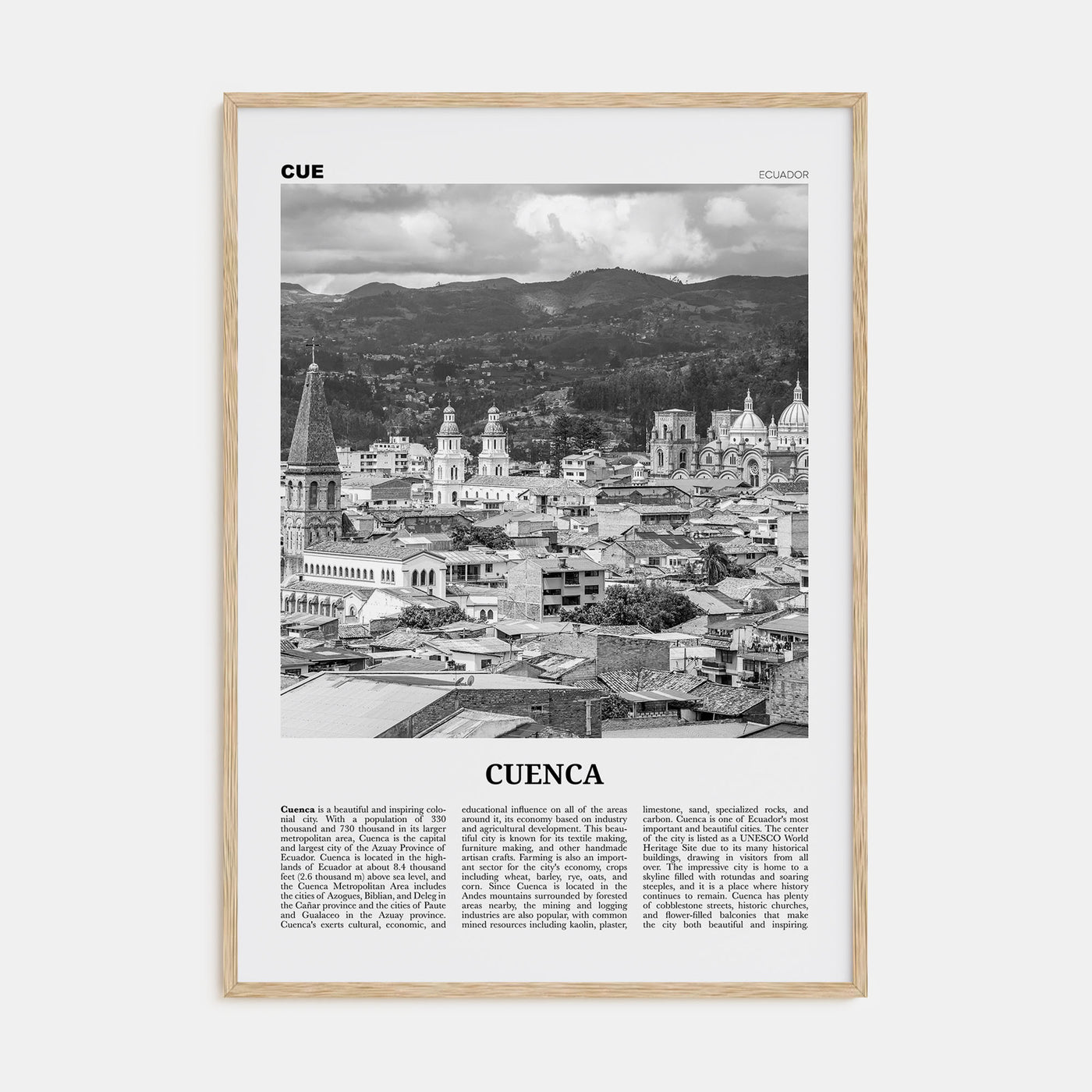 Cuenca, Ecuador Travel B&W Poster