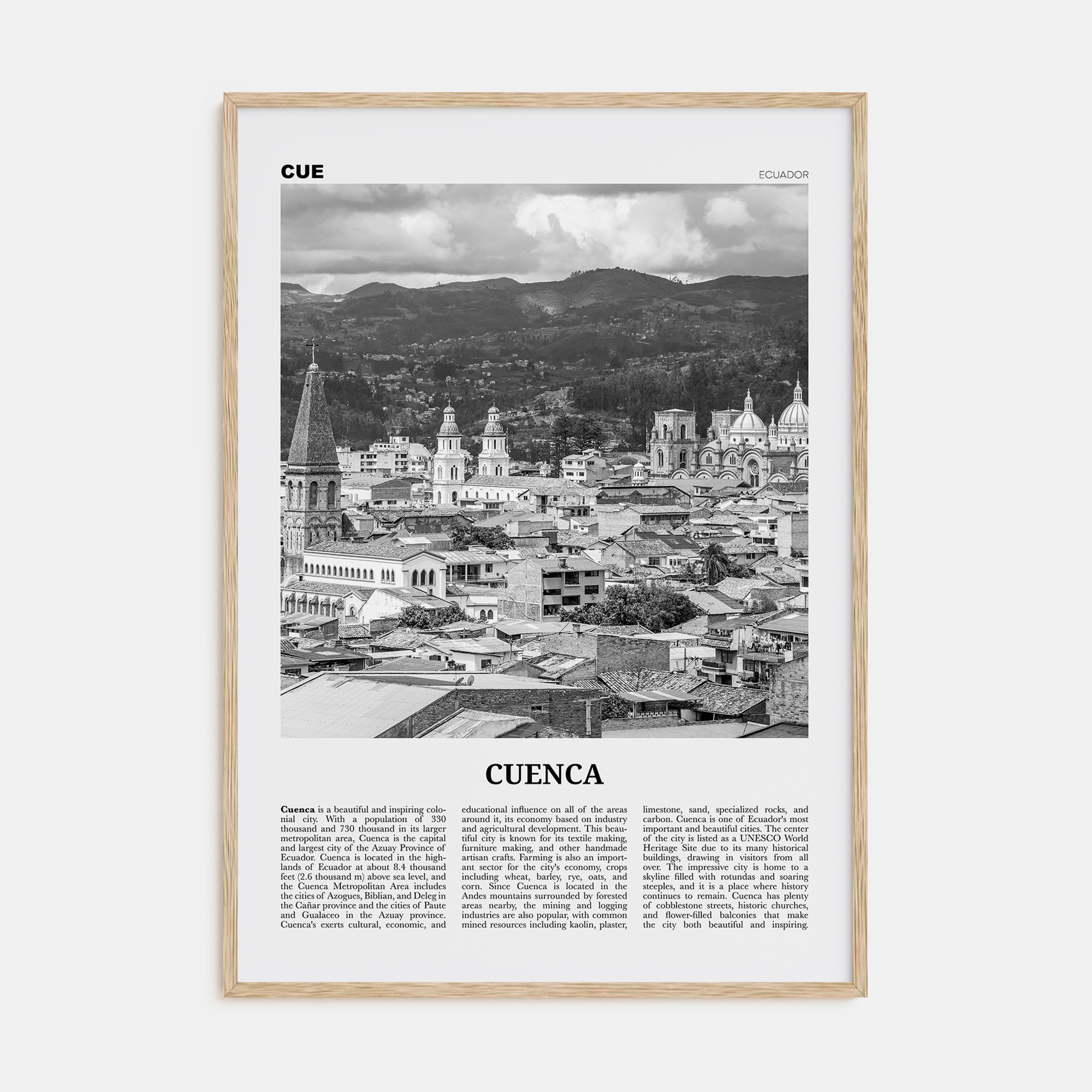 Cuenca, Ecuador Travel B&W Poster